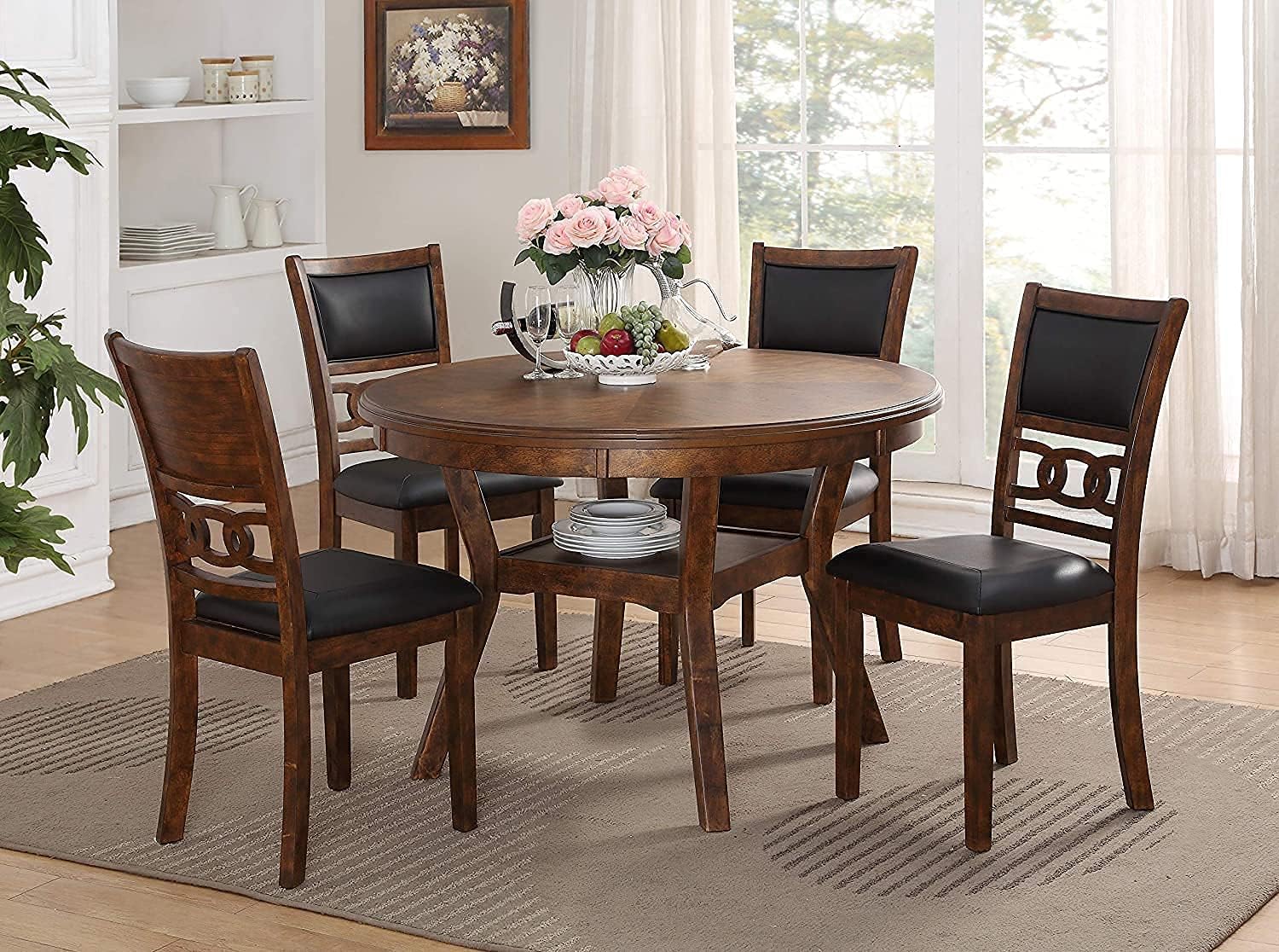 CAMLO 5 Piece Round Set with 1 Dining Table and 4 Chairs, 47", Brown