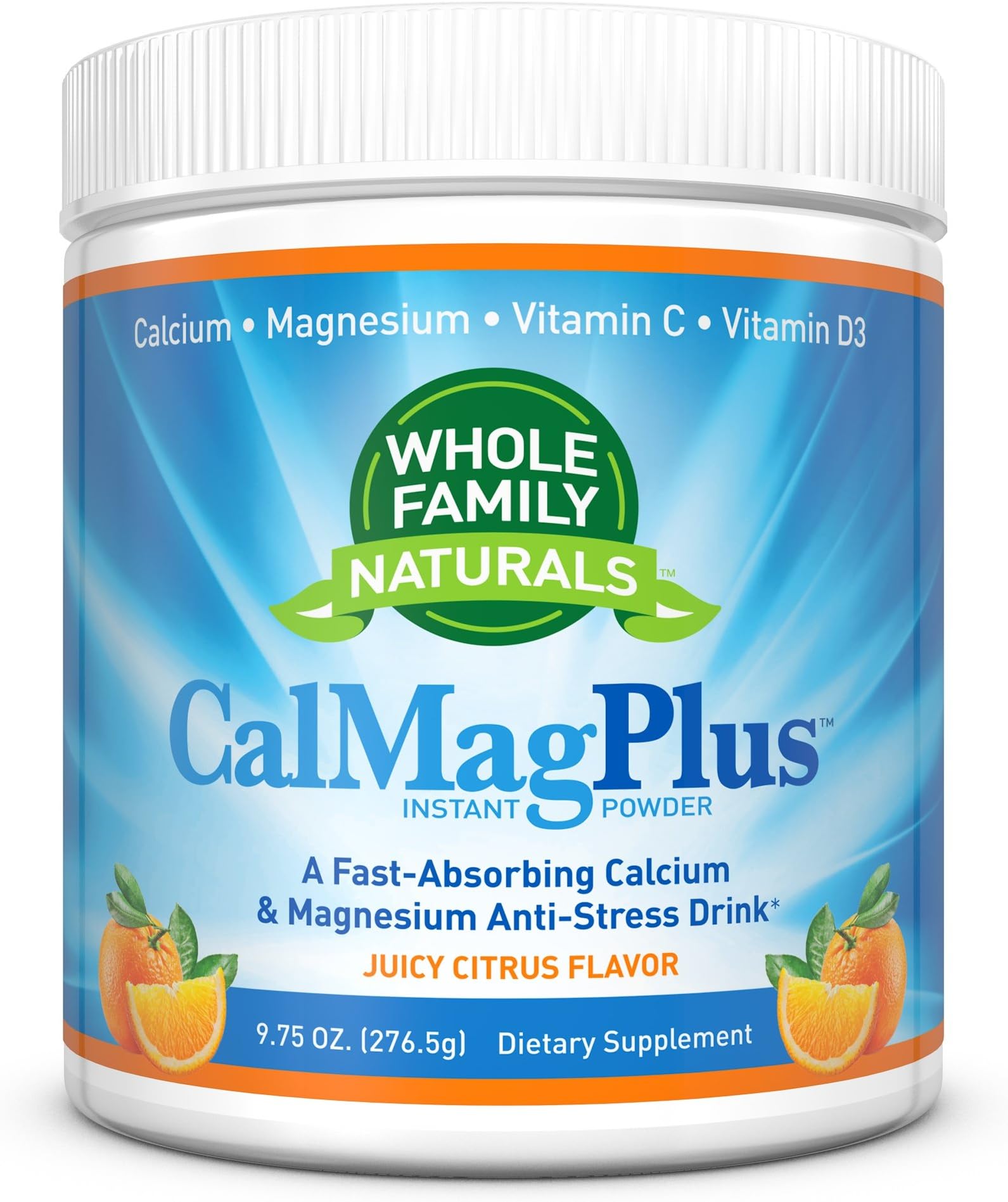 Calcium Magnesium Powder Supplement - CalMag Plus with Vitamin C & D3 - Gluten Free, Non GMO, Orange Tangerine Flavor - Cal Mag Drink - Calcium Supplement with Magnesium for Natural Calm
