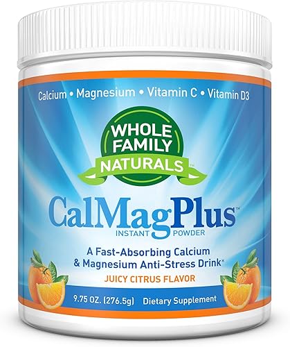 Suplemento en polvo de calcio y magnesio - CalMag Plus con vitamina C y D3 - Sin gluten, sin OMG, sabor naranja y mandarina, bebida Cal Mag,