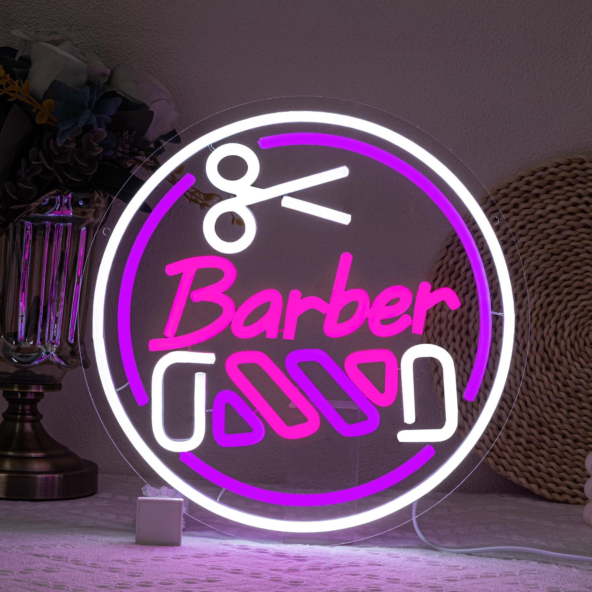 Barber Neon Sign for Barber Shop Decor Colorful Neon Light Round LED Neon Sign USB Powerd LED Neon Light for Decorating Barber Shop Hair Salon Barber Shop Beauty Studio