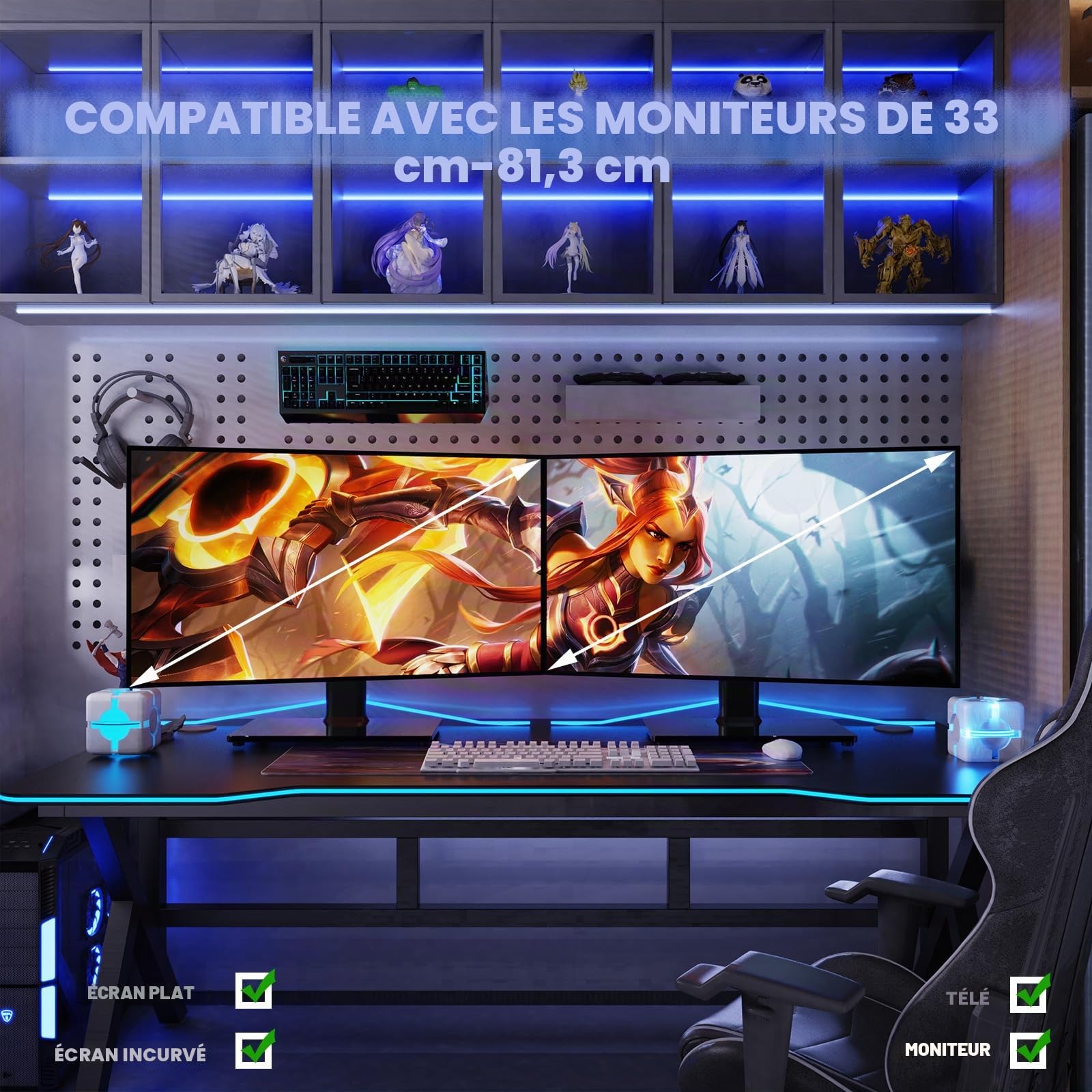 2 Paquet Support de Bureau sur Pied à écran Unique LCD pour écran de 13" à 32" avec émerillon, Hauteur réglable, Rotation, supporte Un écran jusqu'à 35kgs