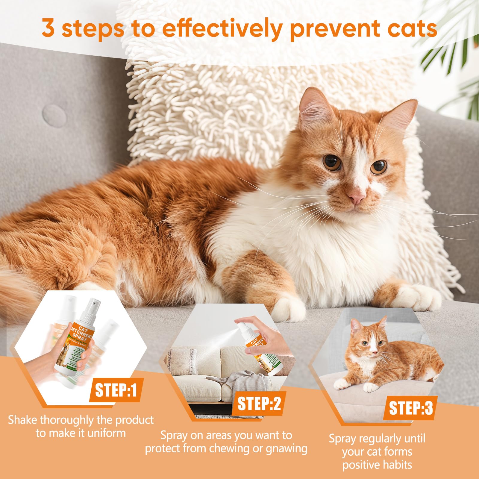 Cat Deterrent Spray 2 Pack, Natural Non-Toxic Plant Based Anti-Scratch & Anti-Marking Spray for Cats & Kittens, Orange Scent Pet Training Aid, Safe for Pets, Indoor Outdoor Furniture, Protector — view 6