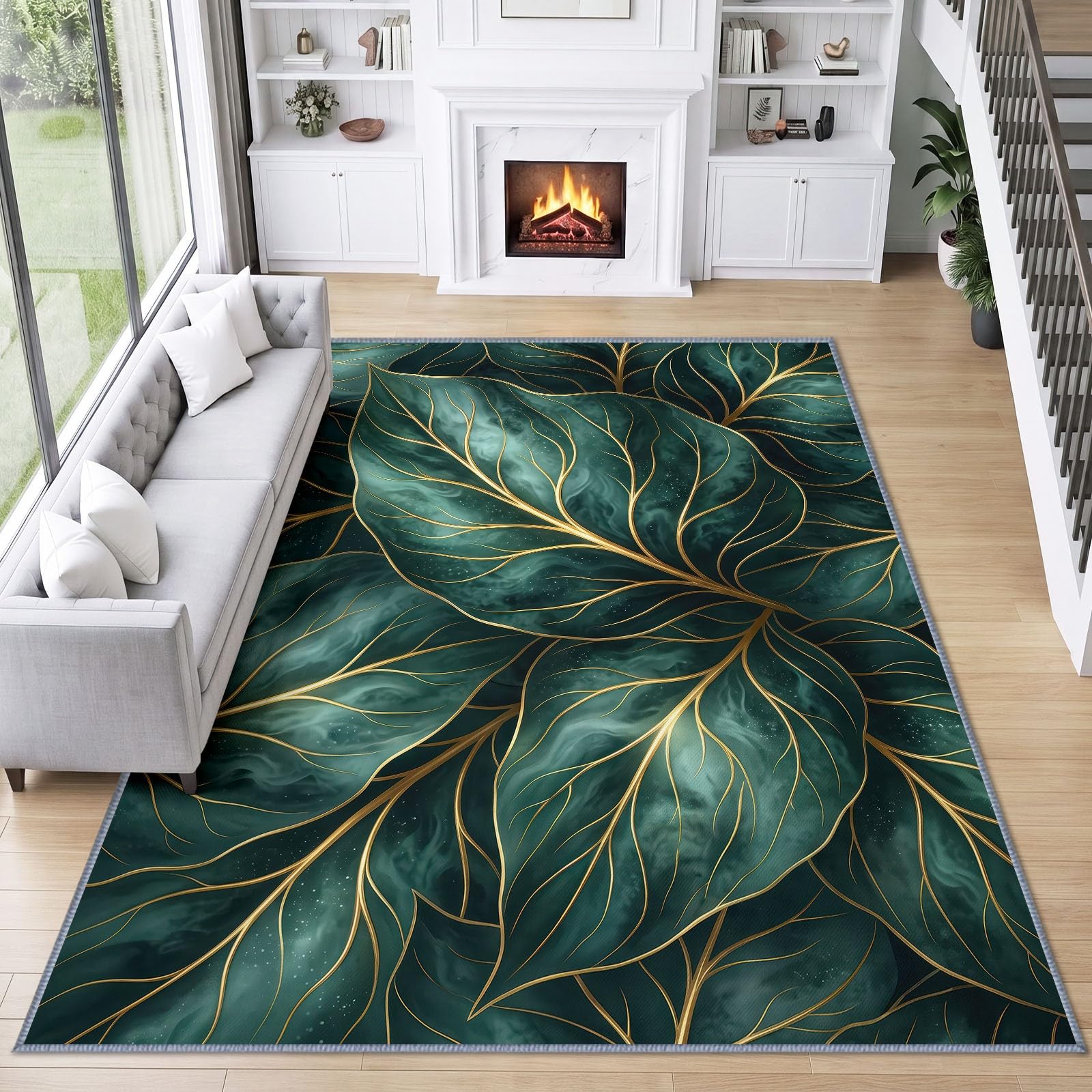 Générique Tapis Feuilles Vert d’intérieur Durable, Facile à Nettoyer 160x230 cm, Moderne Tropical Botanique Tapis pour Salon, Chambre, Cuisine ou entrée
