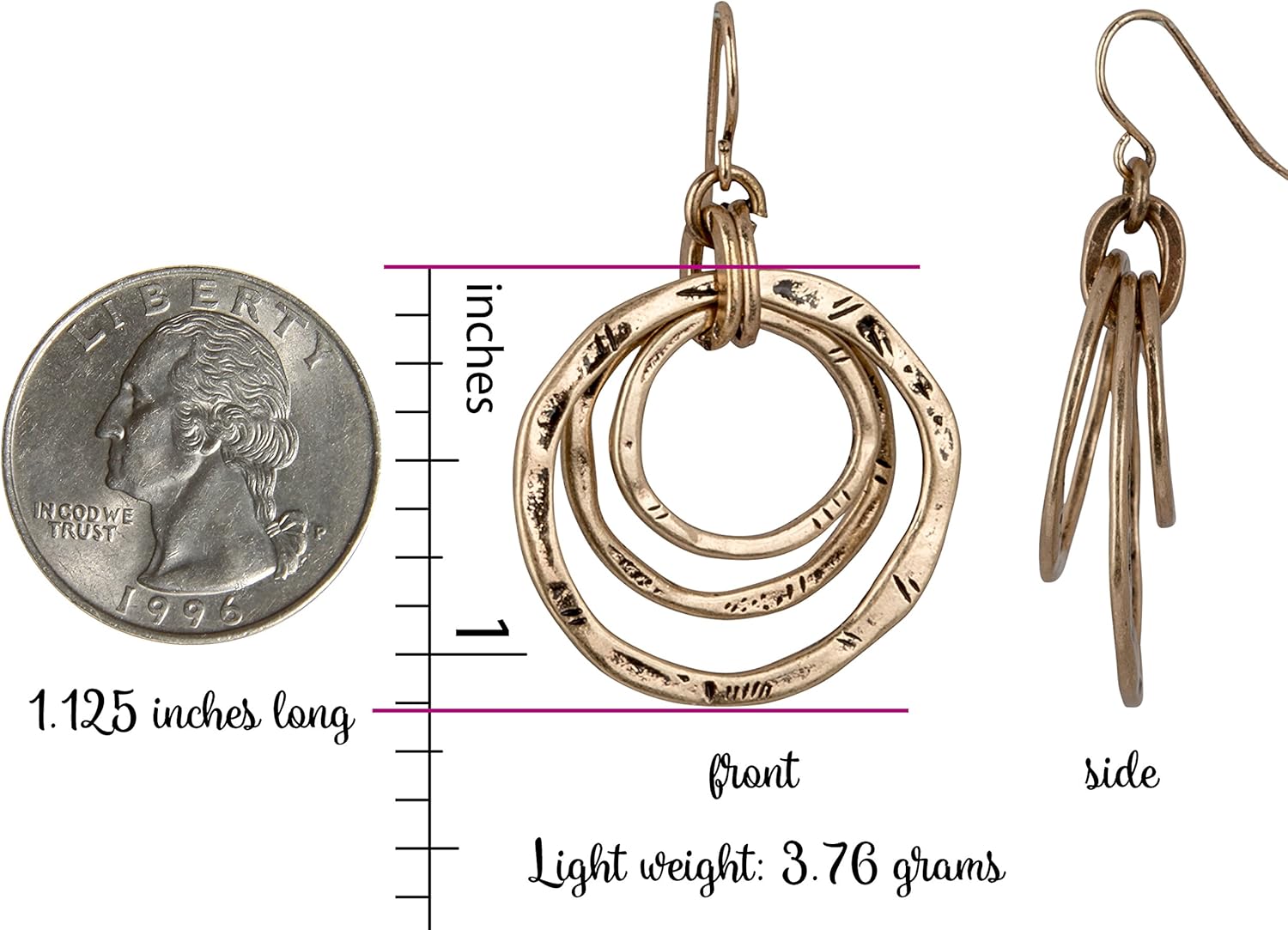 SPUNKYsoul 3 Circle Boho Earrings - Handmade, Lightweight 2-Inch Bohemian Dangle Earrings for Women - Trendy, Vintage, Unique Jewelry - Ideal for Weddings & Gifting - Image 3