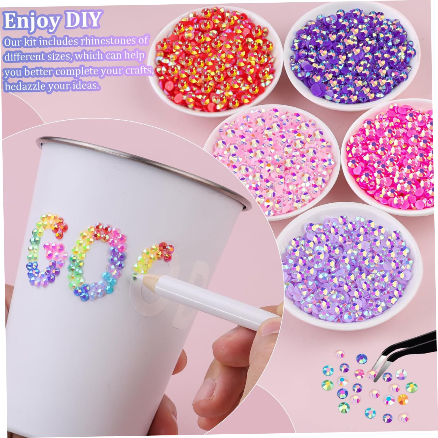 Kit Bedazzled, Kit abbagliante di strass in resina da 32000 pezzi con colla da 3 pezzi da 10 ml, strass colorati da 0, 3 cm Bedazzler per abiti artigianali, tazze, scarpe, nail art in tessuto, 40 colo