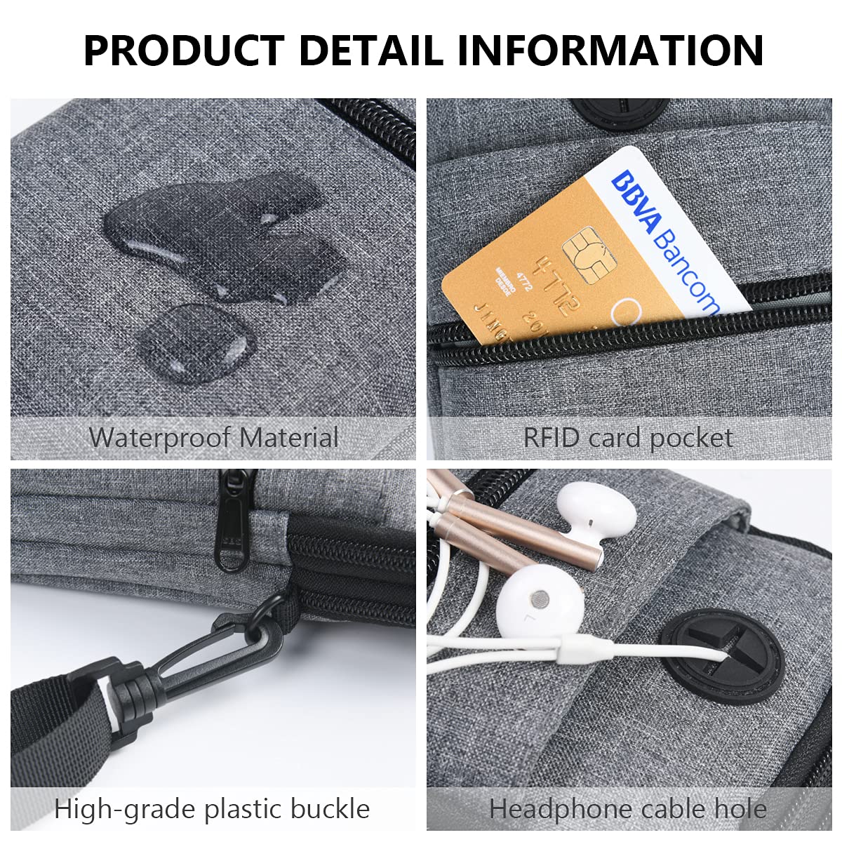 flintronic Torba na telefon komórkowy, torba na ramię, 3-warstwowa mini torebka, wodoszczelna torba na telefon komórkowy, pęk kluczy, etui ochronne na paszport, do biegania na świeżym powietrzu