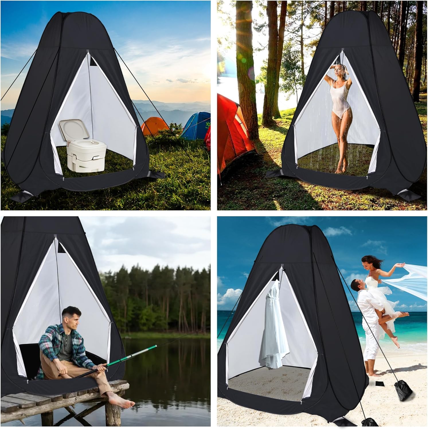 Tente de douche, camping, tente de toilette pop-up pour 2 personnes, vestiaire, toilettes mobiles, portable, camping, grande cabine de douche, tente de toilette pliable pour l'extérieur