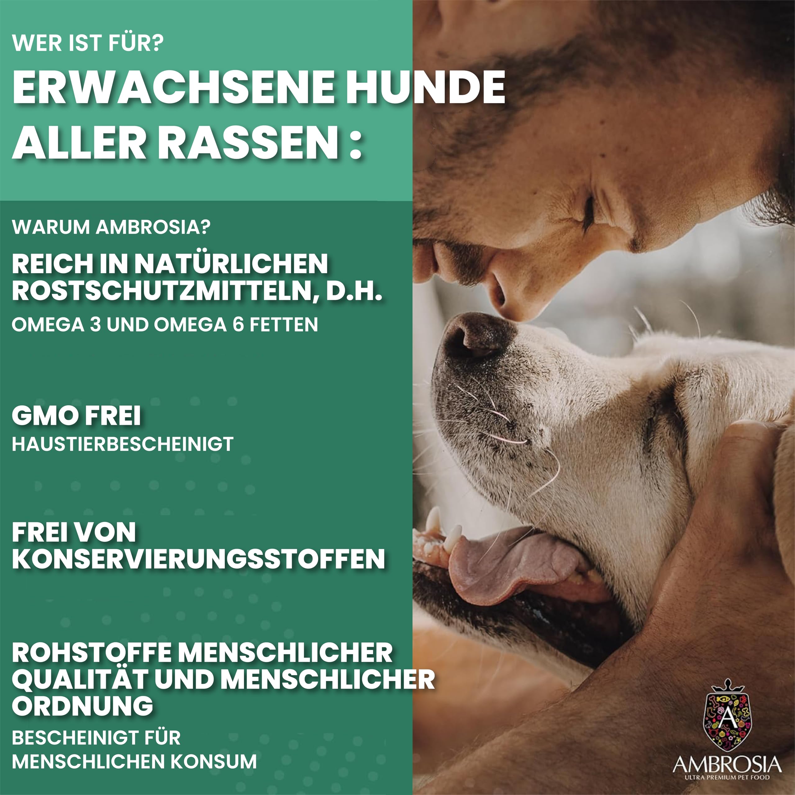 Ambrosia Ultra Premium Pet Food - Świeży indyk i łosoś – kontrola wagi – całościowo hipoalergiczna, nie zawiera zbóż, dla starszych i sterylizowana karma dla psów (12 kg)