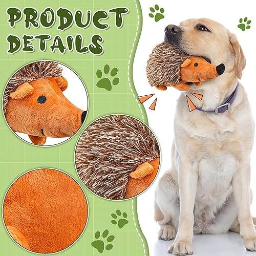 Miniatura 3 de Funtery 4 piezas de juguete chirriante de erizo suave para perro, juguete de peluche de erizo para perro, erizo, juguete masticable para perros y