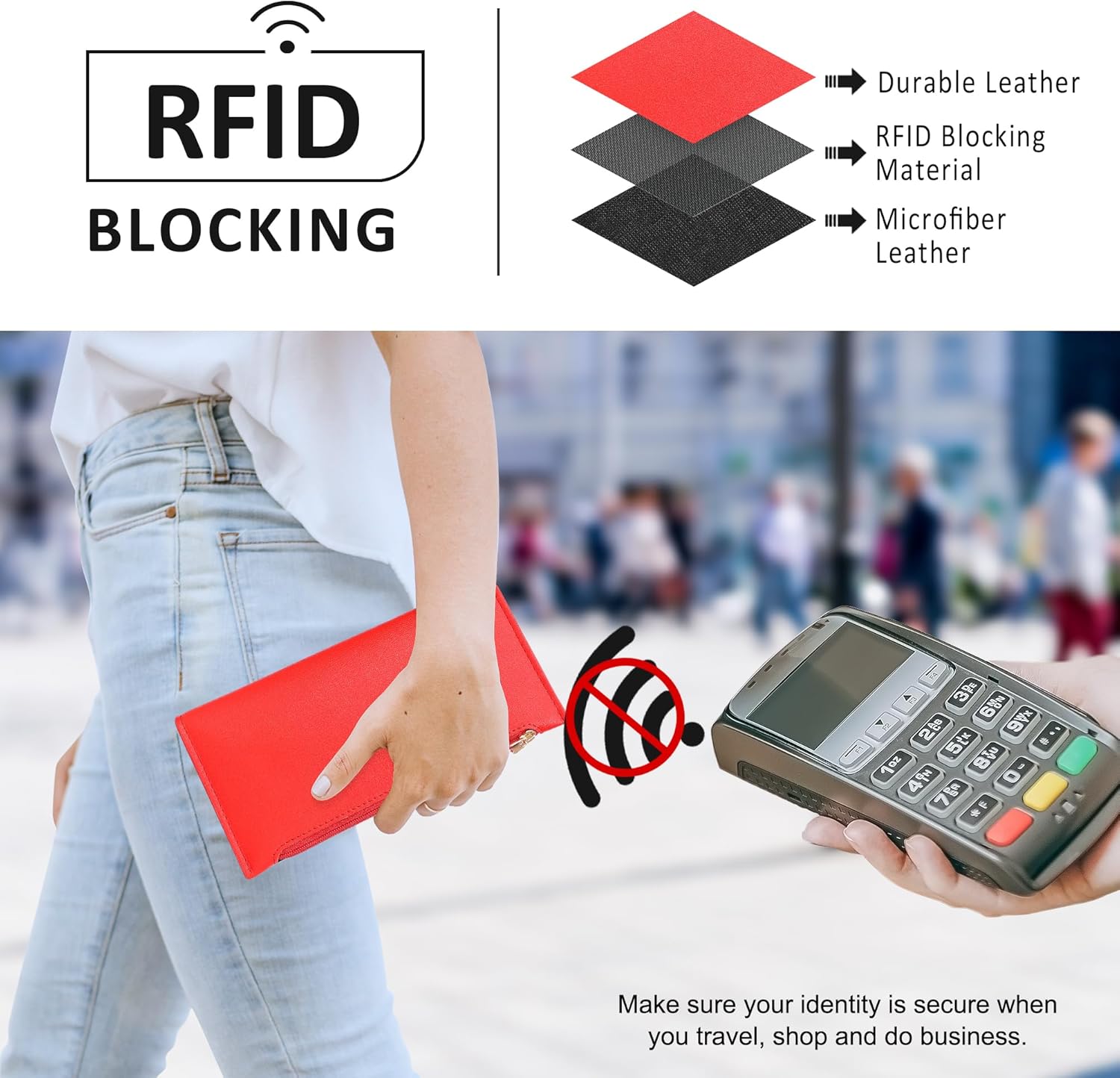 Slim Wallet for Women, RFID Blocking Credit Card Holder, Ladies Bifold Wallet with Zipper, Vibrant Red - Image 6