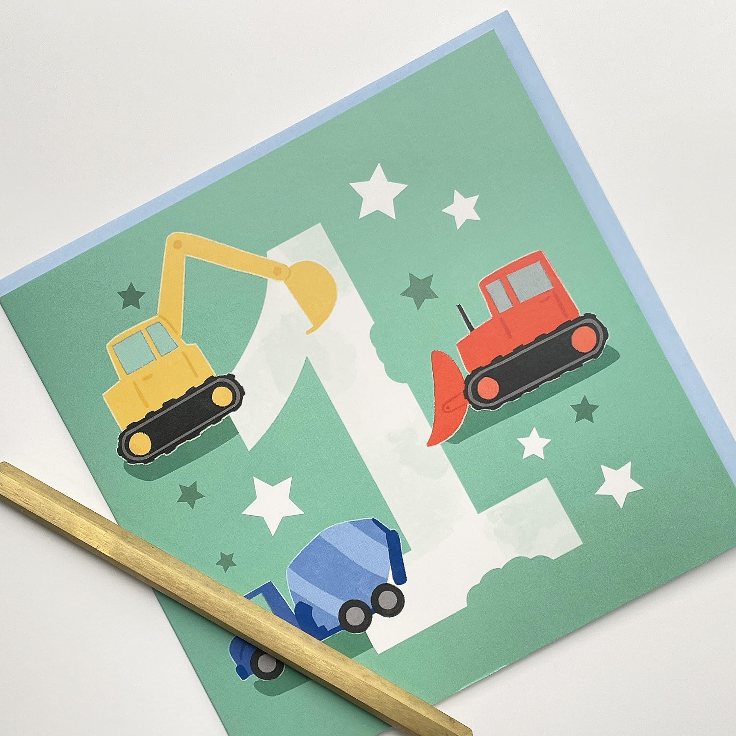 Old English Co. Geburtstagskarte Für Kinder – Mit Bagger & Traktor, Für Jungen/Mädchen, Blanko Innen