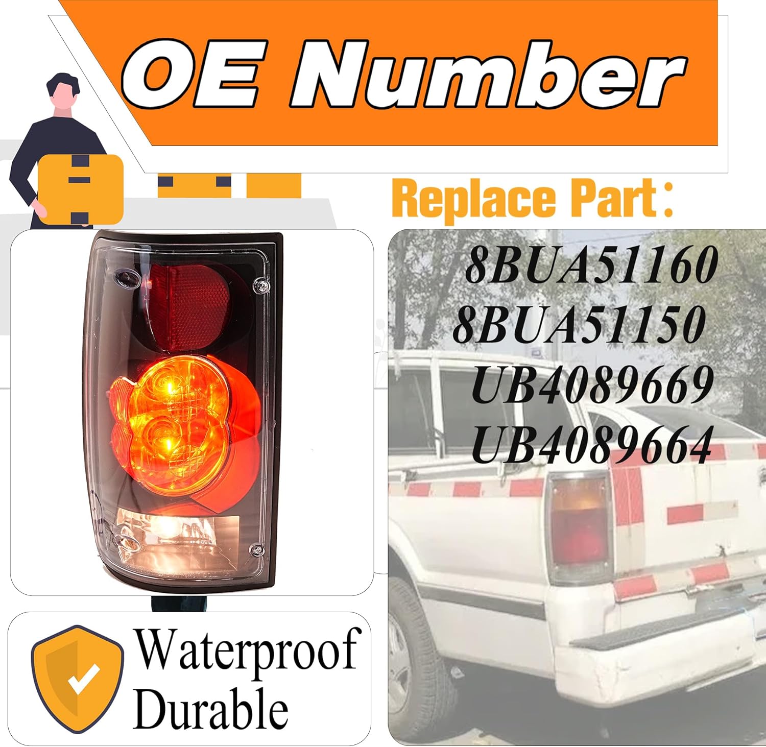 Pair Rear Tail Light Replacement For 1986-1993 Maz da B2000 B2200 B2600 Base LE Replace# 8BUA51160、8BUA51150