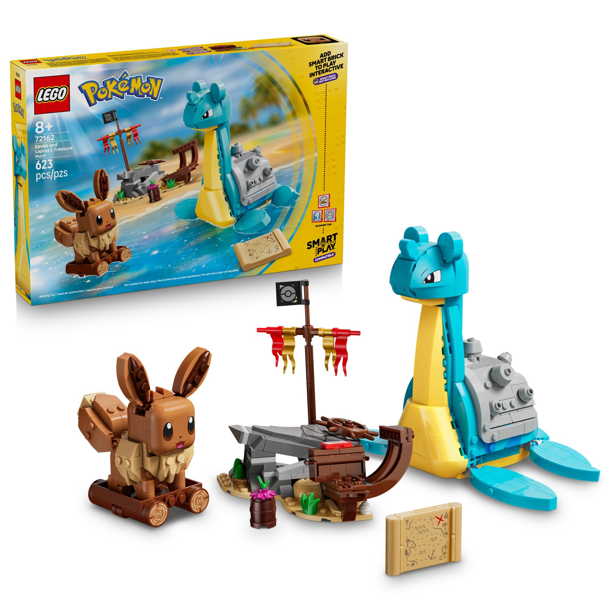 LEGO Pokémon SMART Play: Eevee and Lapras's Treasure Hunt 72162 | Compatible Set, Gift for Birthdays, Boys & Girls, Ages 8+, Interactive Pokémon Toys, 3 SMART Tags, 623 pieces
