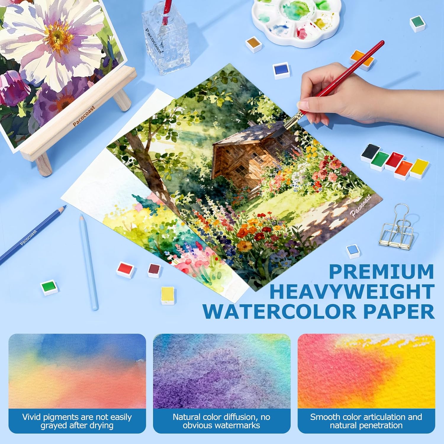 Pacocoast 9"X12" Watercolor Paper - Pack of 3 (60 Sheets), Bulk School Supplies for Arts & Crafts Water Color Pads for Finger Paint, Artist Sketch Coloring Painting Drawing Book Paper, Teal