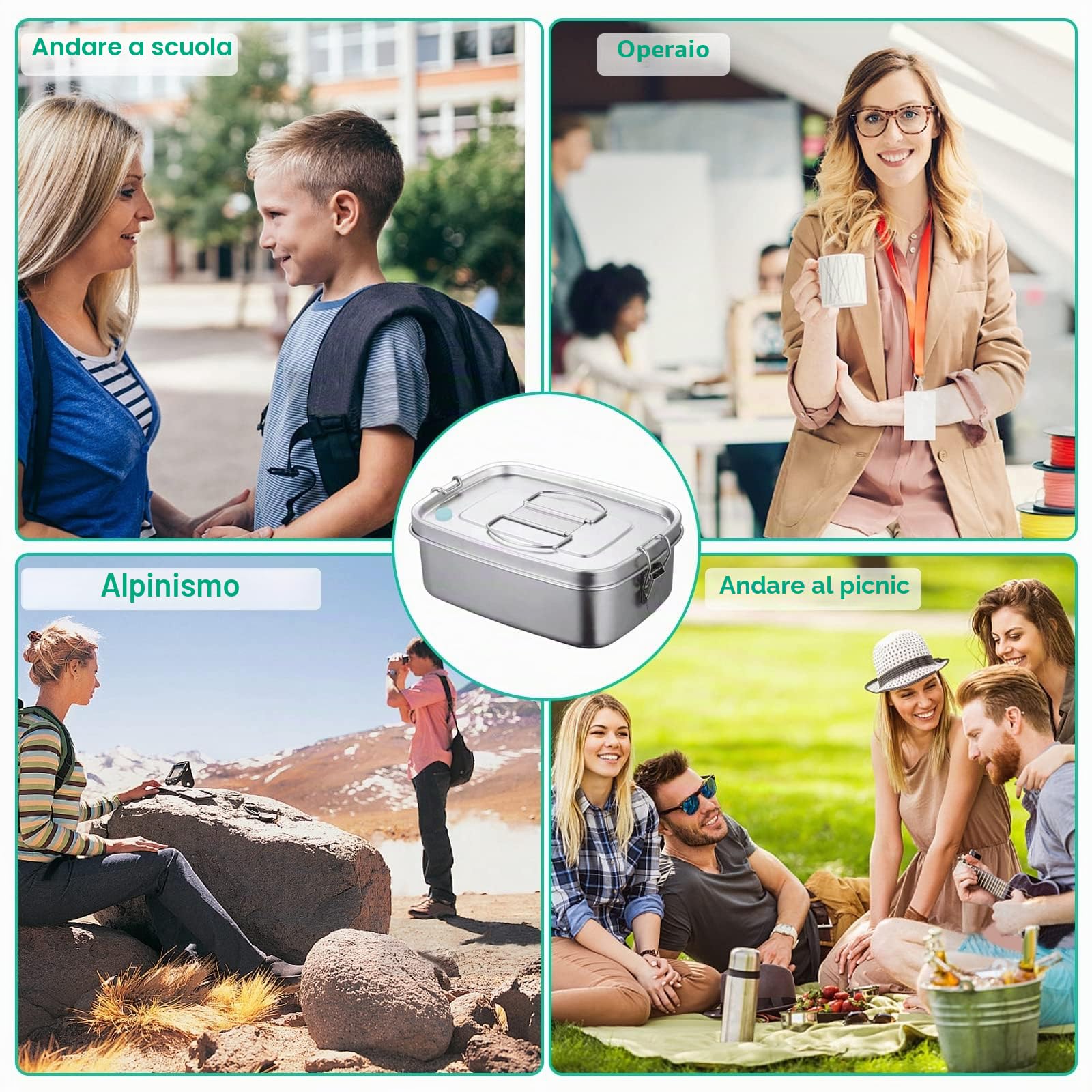 Porta Pranzo in Acciaio Inossidabile, 1100ML Lunch Box con Partizione Rimovibile, Lavabile in Lavastoviglie, Adulti e Bambini Bento Box a A Prova di Perdita per Scuola, Picnic, Viaggi