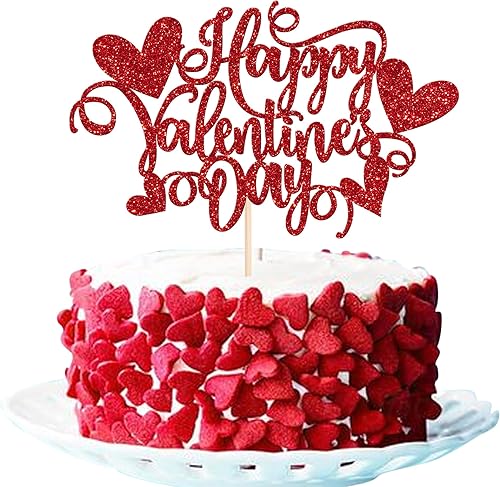 Miniatura 247 de Rsstarxi Paquete de 24 adornos rojos para cupcakes para el día de San Valentín con purpurina de corazón dulce para cupcakes, decoración de pasteles