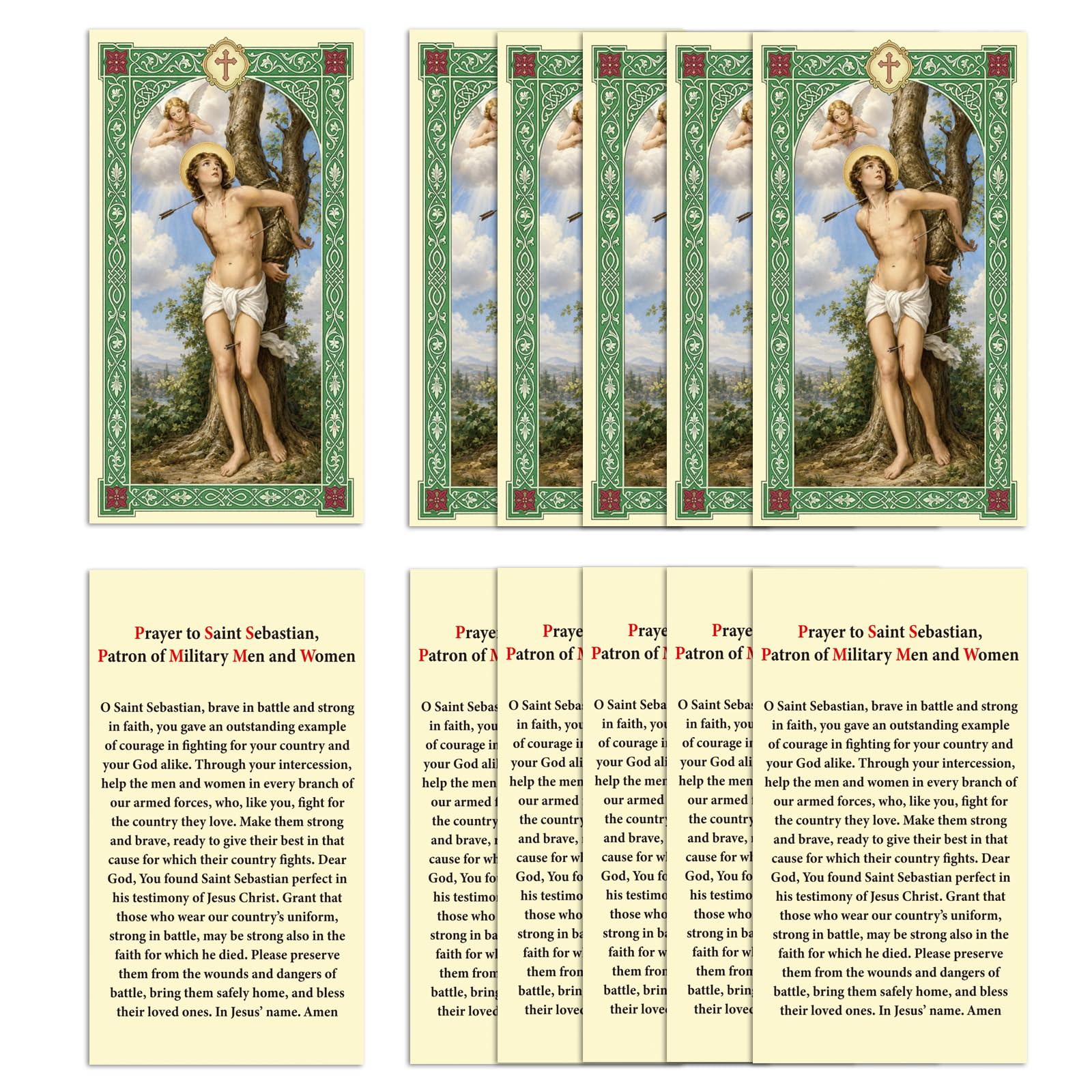 ESNOY 10 Pack Saint Sebastian Prayer Cards – Catholic St Sebastian The Protector – Holy Card with Prayer