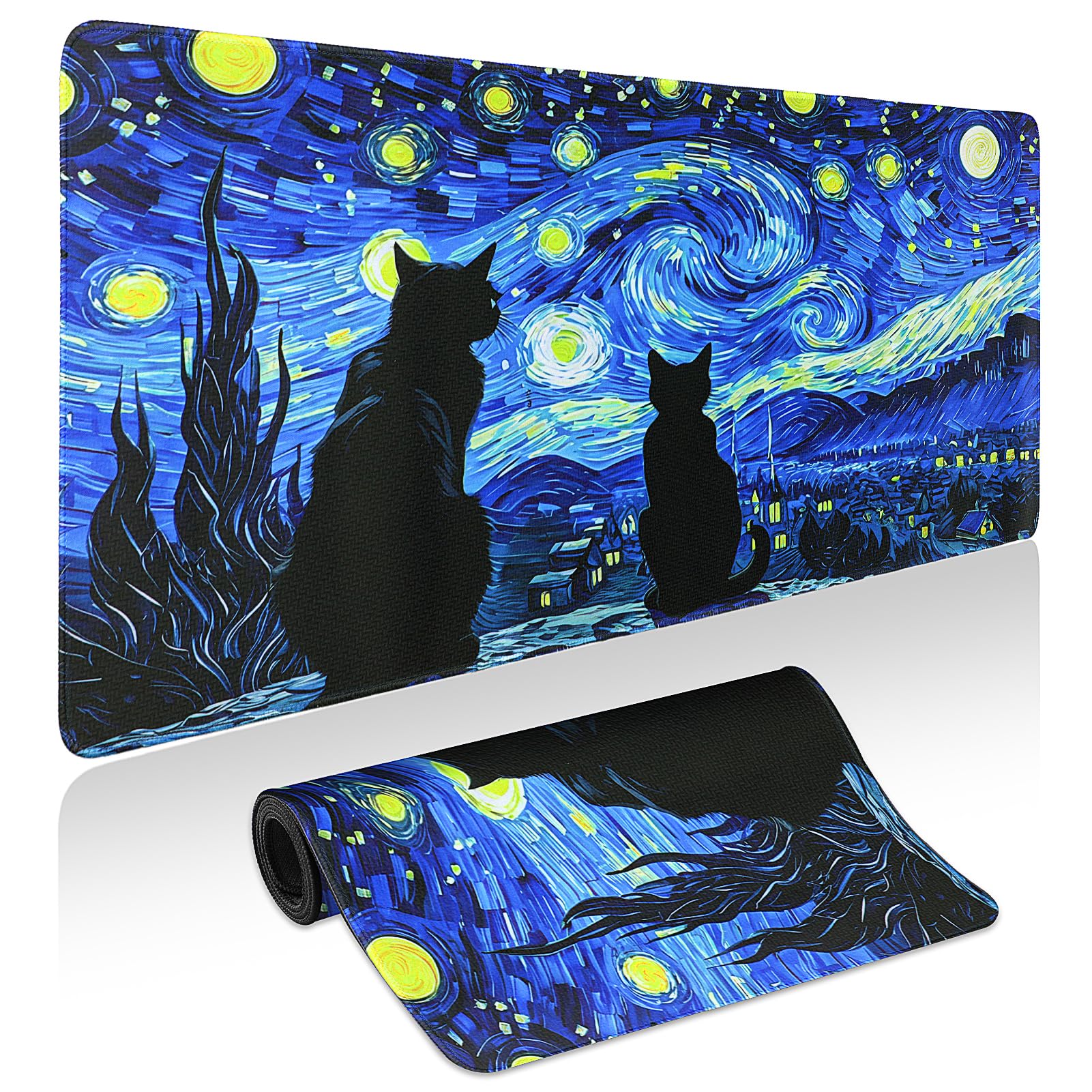 Mouse Pad Gaming - Desk Mat for Keyboard and Mouse - Van Gogh Starry Night Large Mouse Pads for Desk, Gaming Mousepad with Non-Slip Base, Desk Pad (31.5
