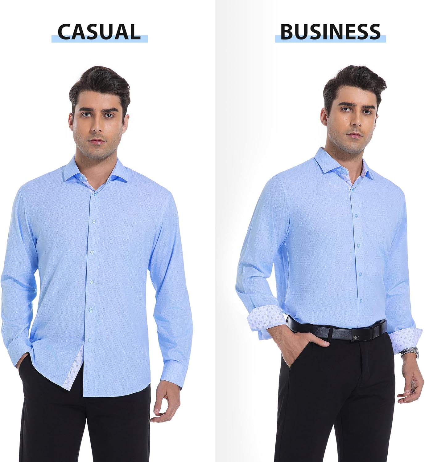 WARHORSEE Mens Casual Button Down Dress Shirts Long Sleeve 4-Way Stretch Collared Printed Business Work Shirt - Image 2