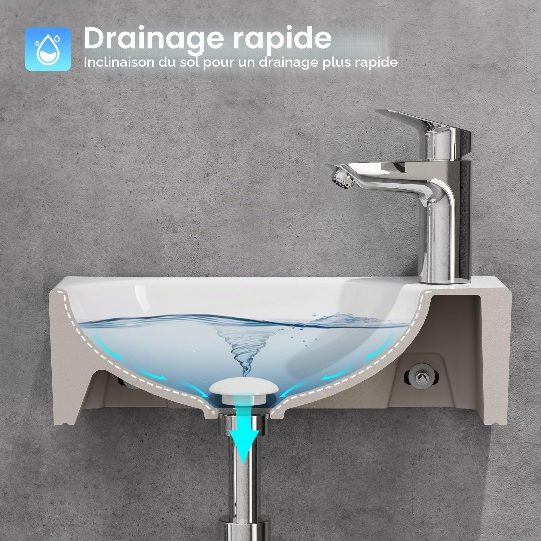 HOROW Lavabo d'angle ovale - Montage mural - Salle de bain - WC | Petit lavabo à main 40 cm blanc en céramique avec trou de robinet à droite, sans trop-plein