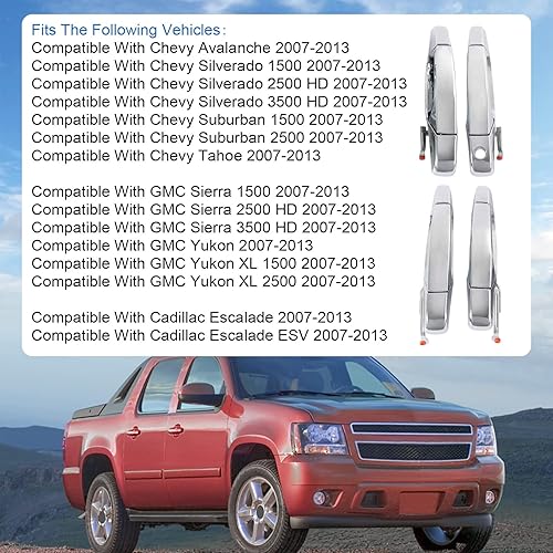 Miniatura 9 de Juego de manijas de puerta exterior, parte delantera y trasera para el lado del conductor y del pasajero compatible con Chevy Avalanche Silverado