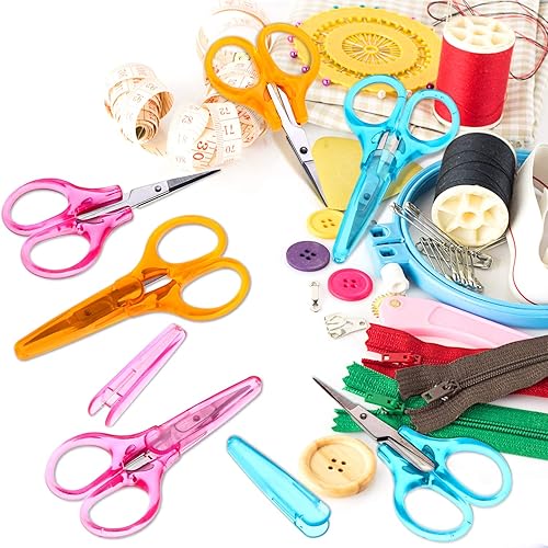 Miniatura 6 de Detail Craft Scissors Set Stainless Steel Scissors Straight Tip Scissors Curved Tip Scissors with Protective Cover for Facial Hair Trimming, Sewing,