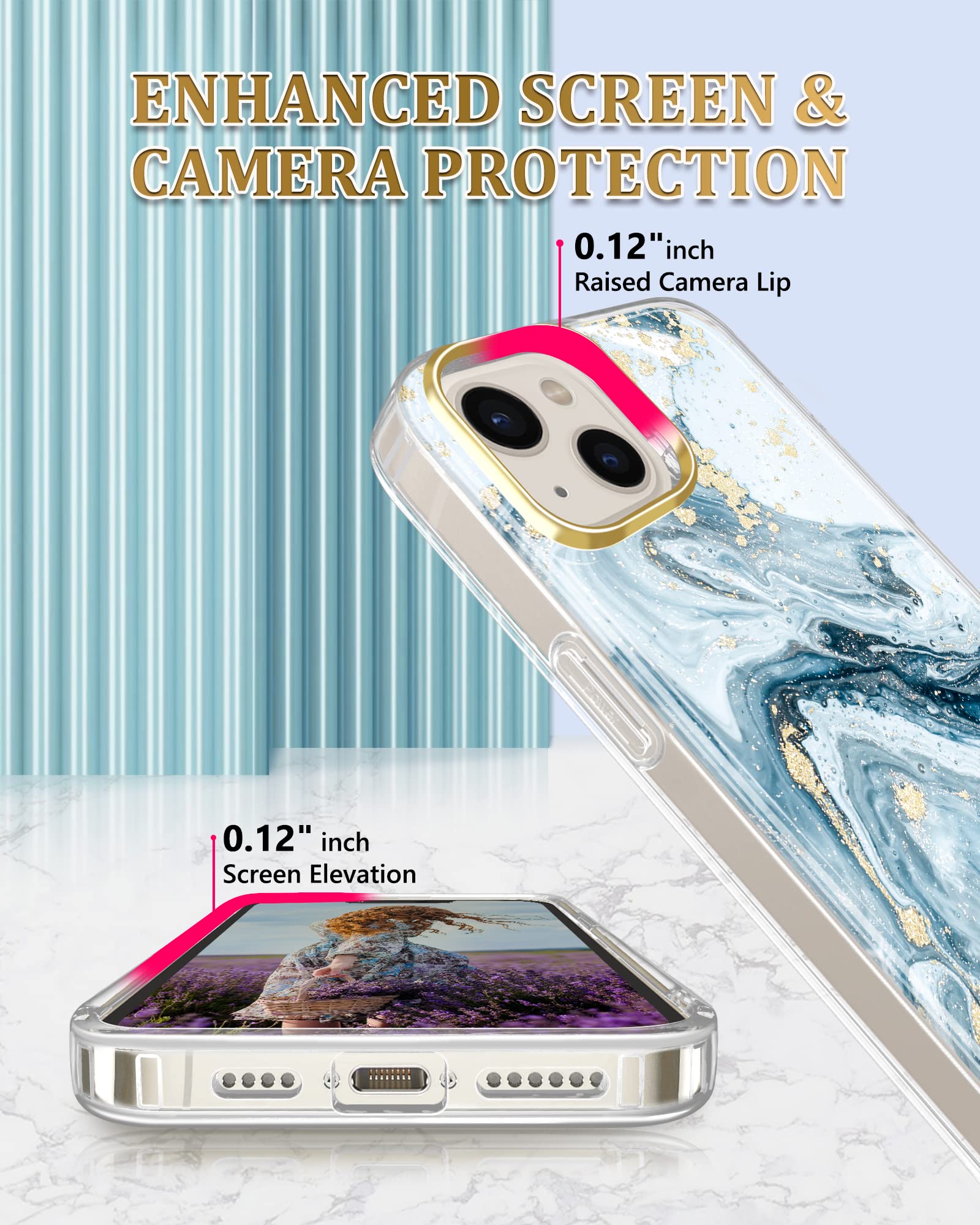 JIAXIUFEN Designed For IPhone 14 Case Gold Sparkle Glitter Marble Slim