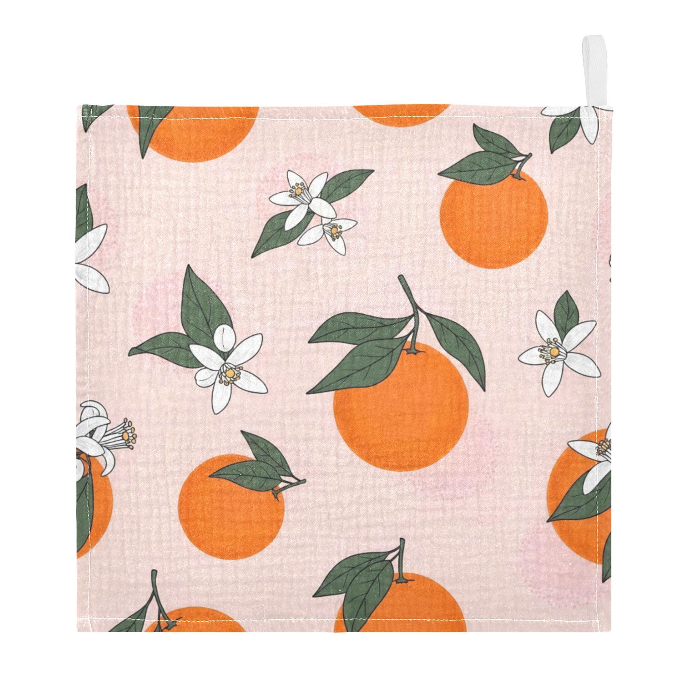 Fuauuyl Oranges Baby Muslin Washcloths Cotton Absorbent Soft Burp Cloths for Newborns Infants Toddlers, Reusable Face Towels for Sensitive Skin, 5 Pack, 12x12 in
