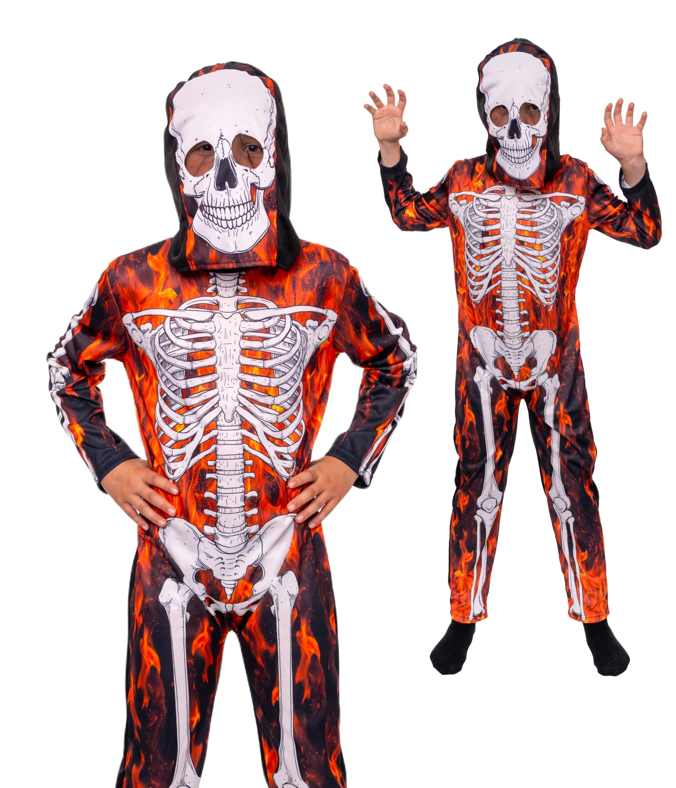 Magicoo Halloween Skelett-Kostüm Für Kinder – Inkl. Robe, Gürtel, Umhang & Maske, Größen 110–140