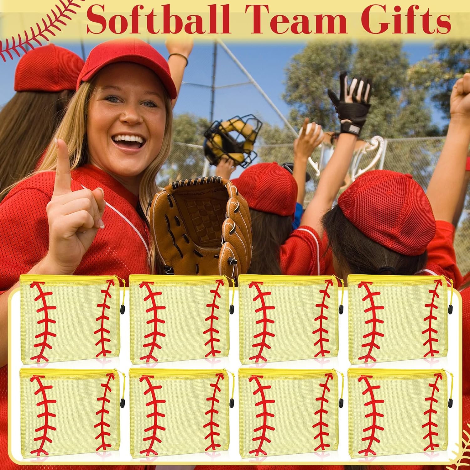 12 Pcs Softball Team Gifts Makeup Bag Bulk Clear Softball Mesh Zipper Cosmetic Bags with Zipper, Beach Pool Summer Waterproof Mesh Bag for Softballs Coach Mom Travel Must Have