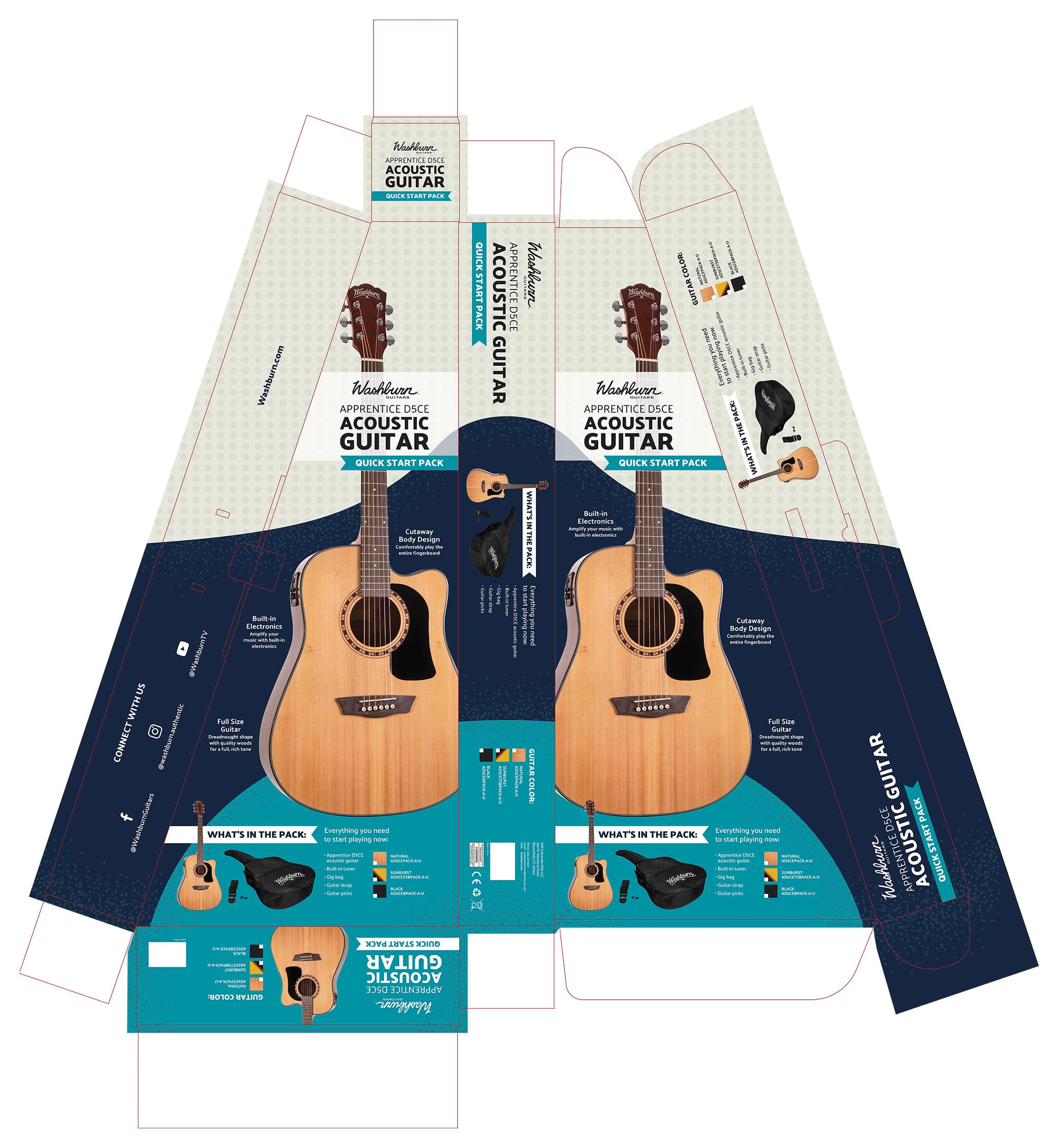 Washburn Apprentice D5CE Dreadnought Chitarra Acustica Elettrica con Accessori