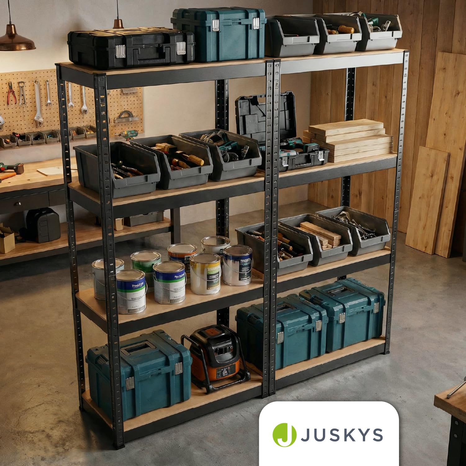 Juskys Juego de 2 estanterías de Almacenamiento Easy 160x80x40cm (AlxAxP) | 640kg de Capacidad de Carga | 8 estantes | Estantería metálica para Cargas Pesadas Estantería de Encaje para sótanos Gris