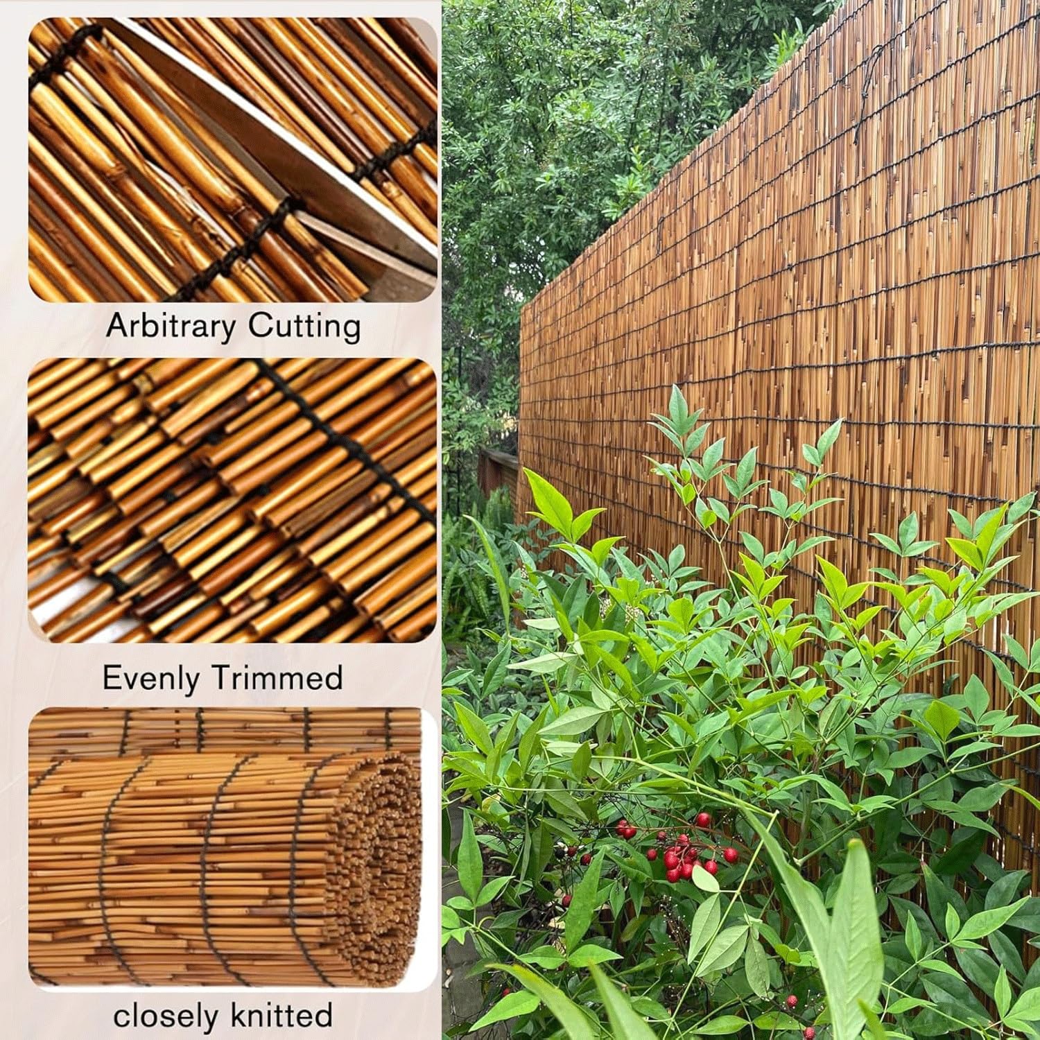 Rotolo di recinzione da giardino in bambù naturale, decorativo, per cortile, esterno, patio, terrazza, 168 x 800 cm, soluzione ecologica