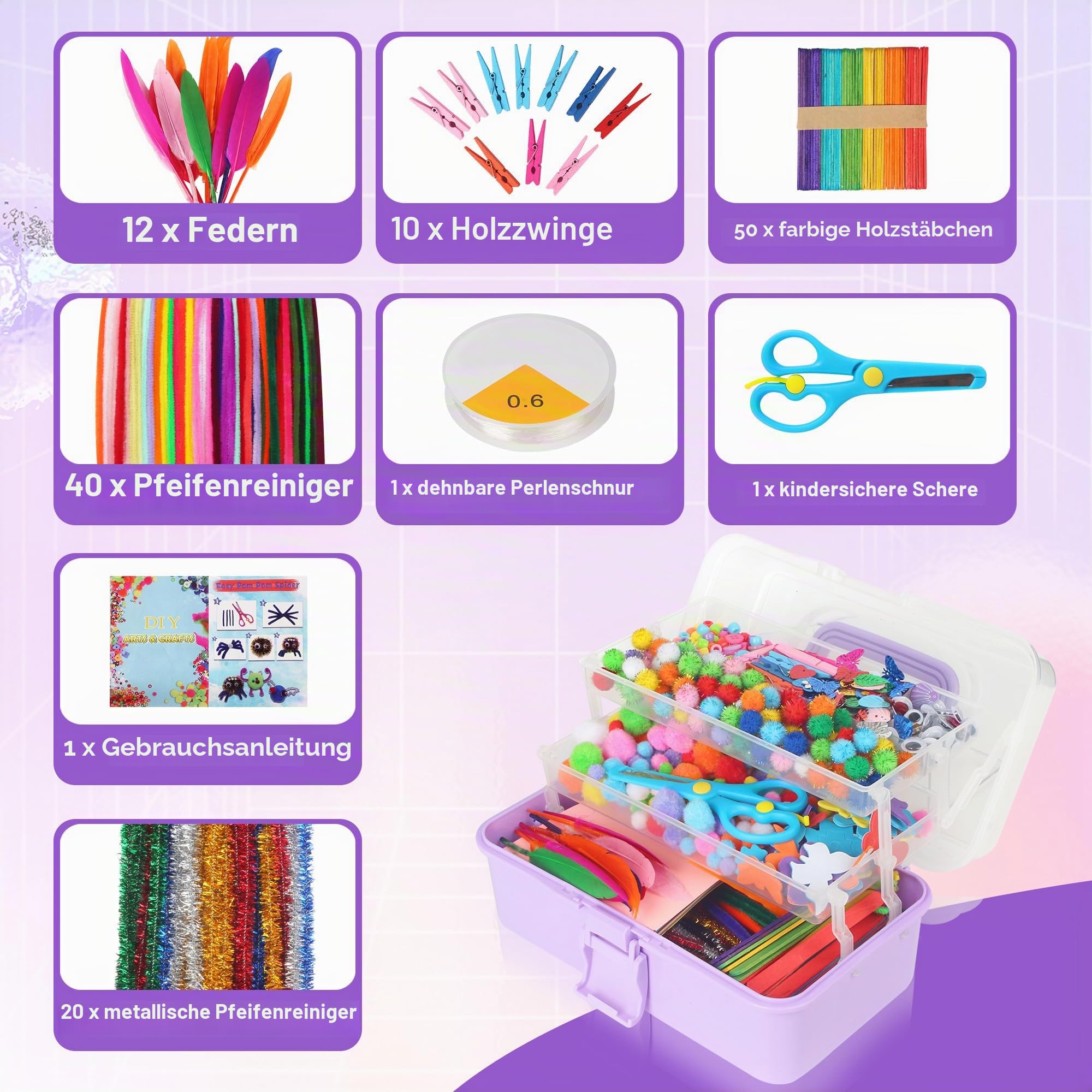 JIYANA Bastelset Kinder, 3300 Pcs Bastelkoffer Kinder mit Aufbewahrungsbox, Bastelzubehör Bastelsachen Pfeifenreiniger Material, Bastelsets für Kinder 4-12 Jahre, Kreativ Scrapbooking Bastel Sets