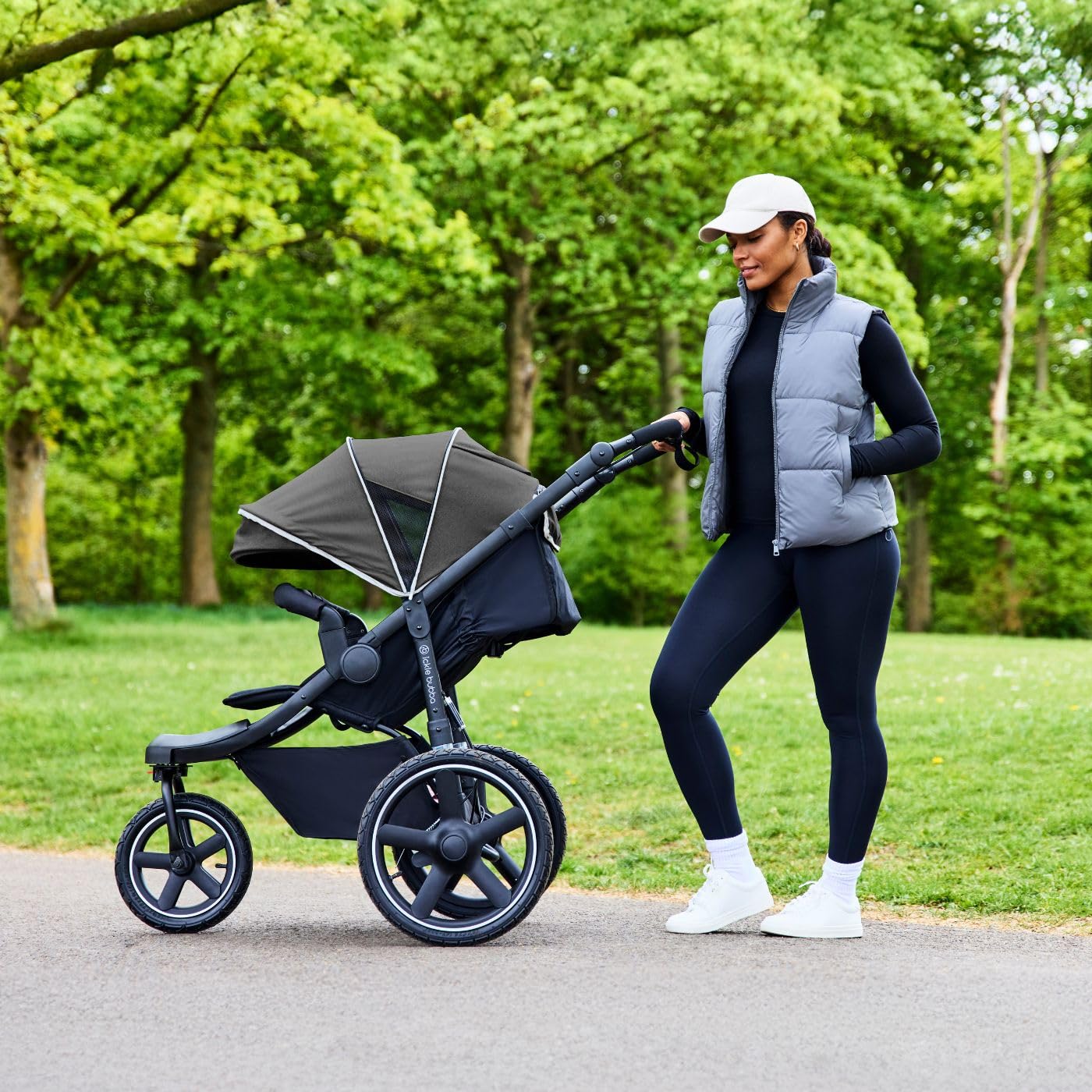 Ickle Bubba Venus Jogger Pro 3-Rad-Kinderwagen, Geländegängig, Luftreifen, UPF50+ Haube, 0-22 kg, Anthrazitgrau