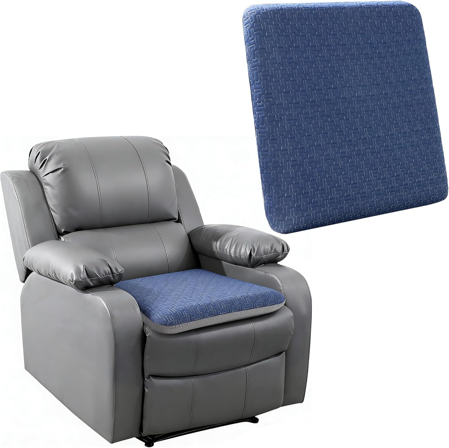 Ganondorf Extra Large Recliner Seat Cushion for Elderly Tufted Furry Booster Foam Cushion, Pressure Relief for Long Sitting Orthopedic Chair Cushion for Recliners Office Chairs, Navy