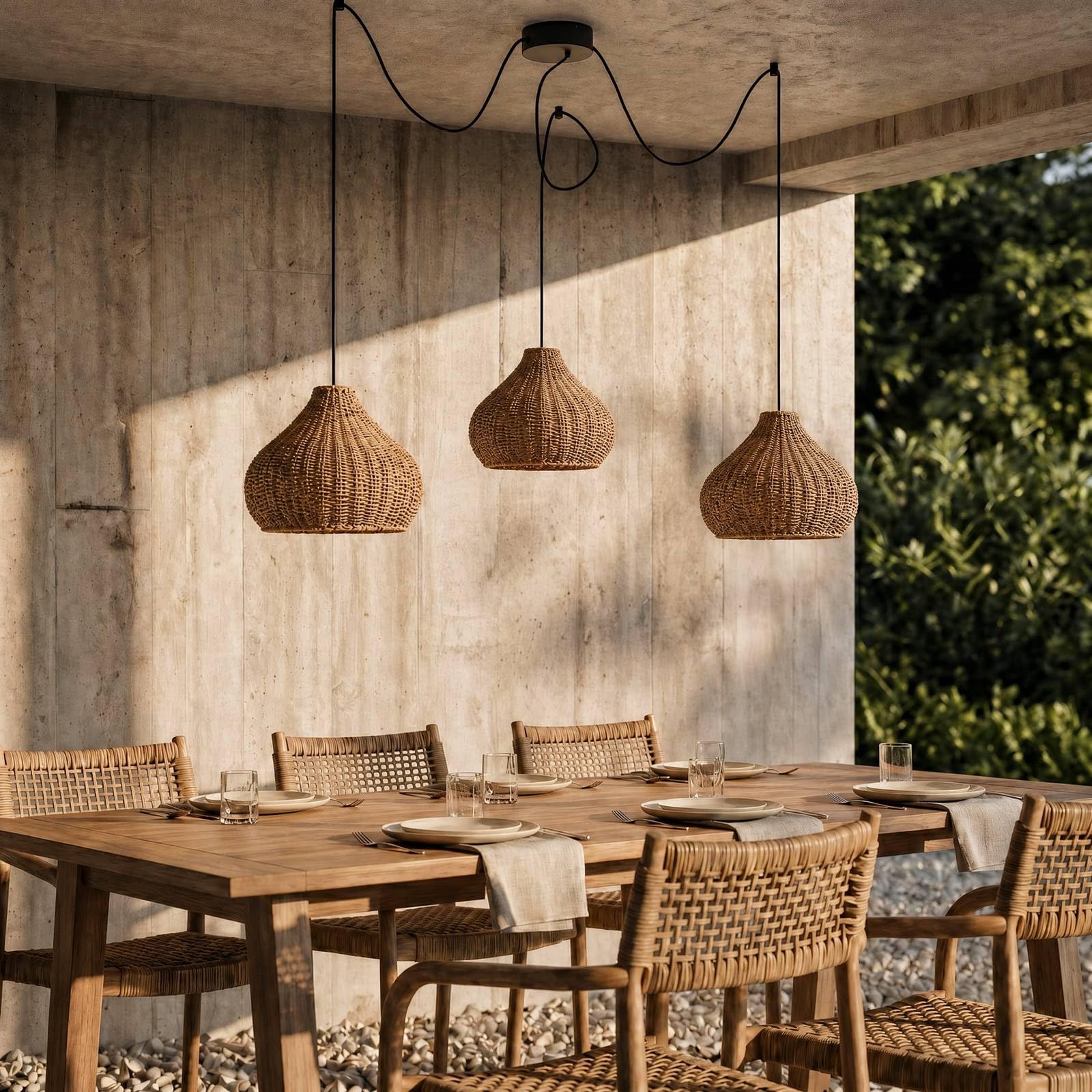 Lucande Außenleuchte Taniola (spritzwassergeschützt (Landhaus, Vintage Rustikal) aus Holz (3 flammig E27) - Pendelleuchte außen