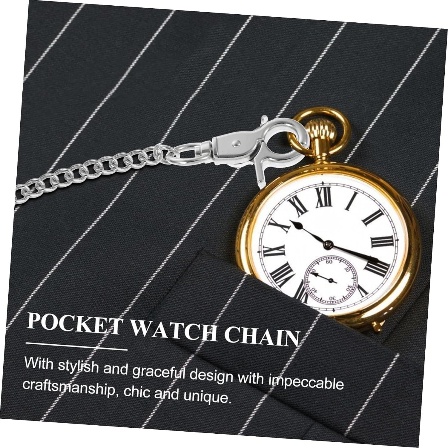 Didiseaon Electroplated Metal Pocket Watch Chain Buckle Stylish Clothes Hanging Chain for Jeans Handbag Accessories Silver Bar Buckle for Daily Wear and Parties