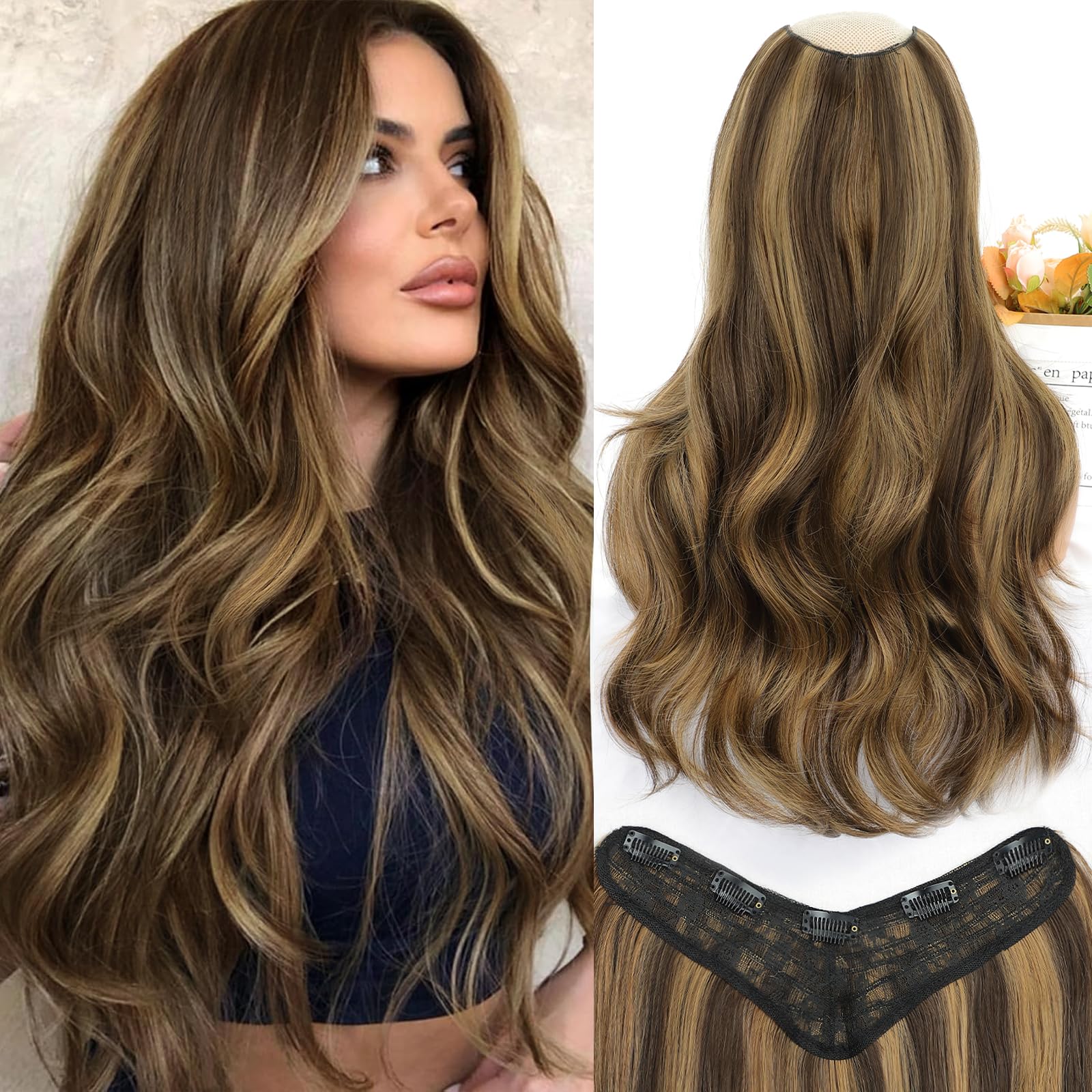 Synthetic Hair Extensions in Brown Blend - Women Accessories Hair Accent Amazon.com : 4Pcs Clip in Hair Extensions, Long Wavy  main image 4