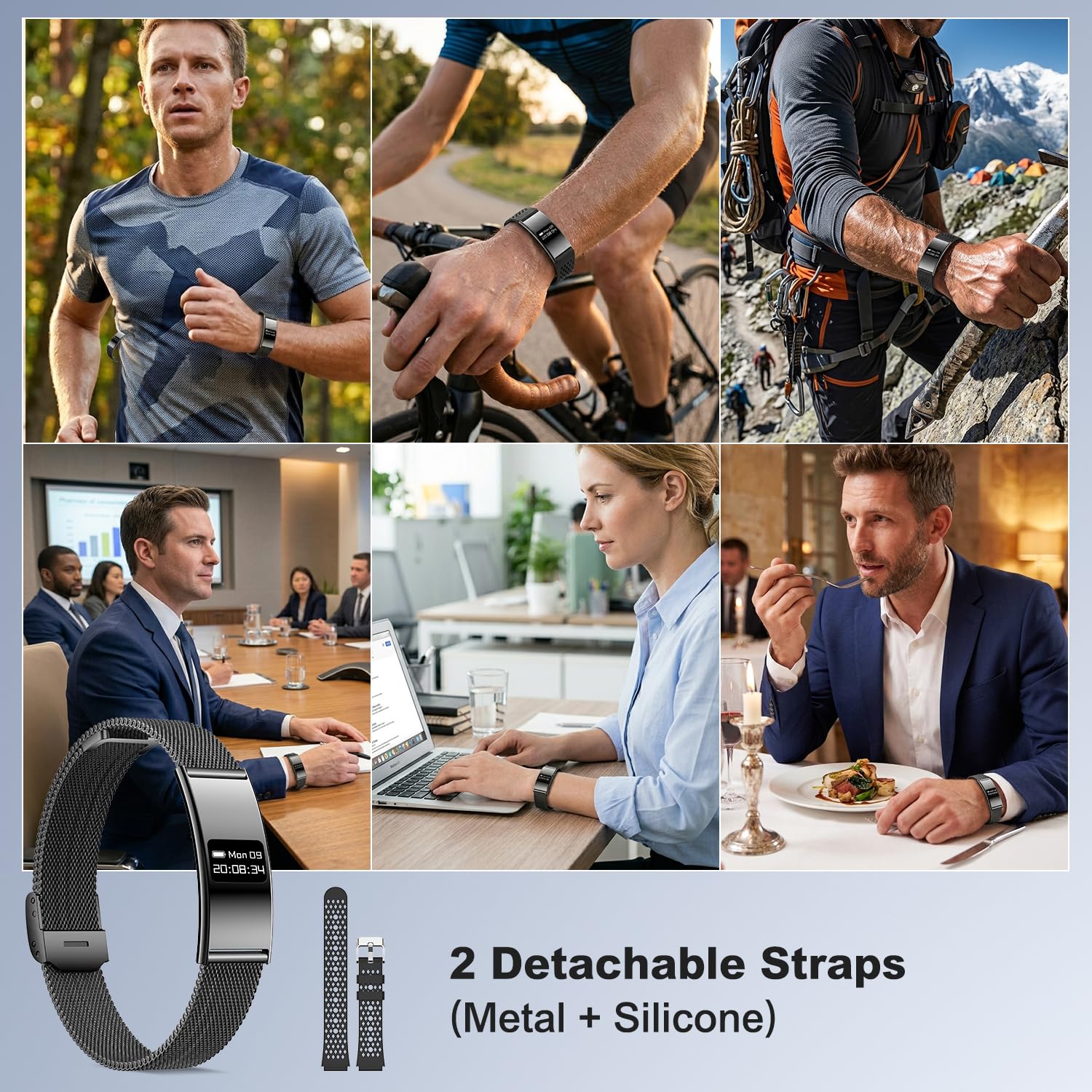 Fitness Tracker Smart Band Donna Uomo, Braccialetto Fitness Smartband con Contapassi, Cardiofrequenzimetro, SpO2, Monitoraggio del Sonno, Modalità Sport Multiple, IPX8, Bluetooth Android iOS