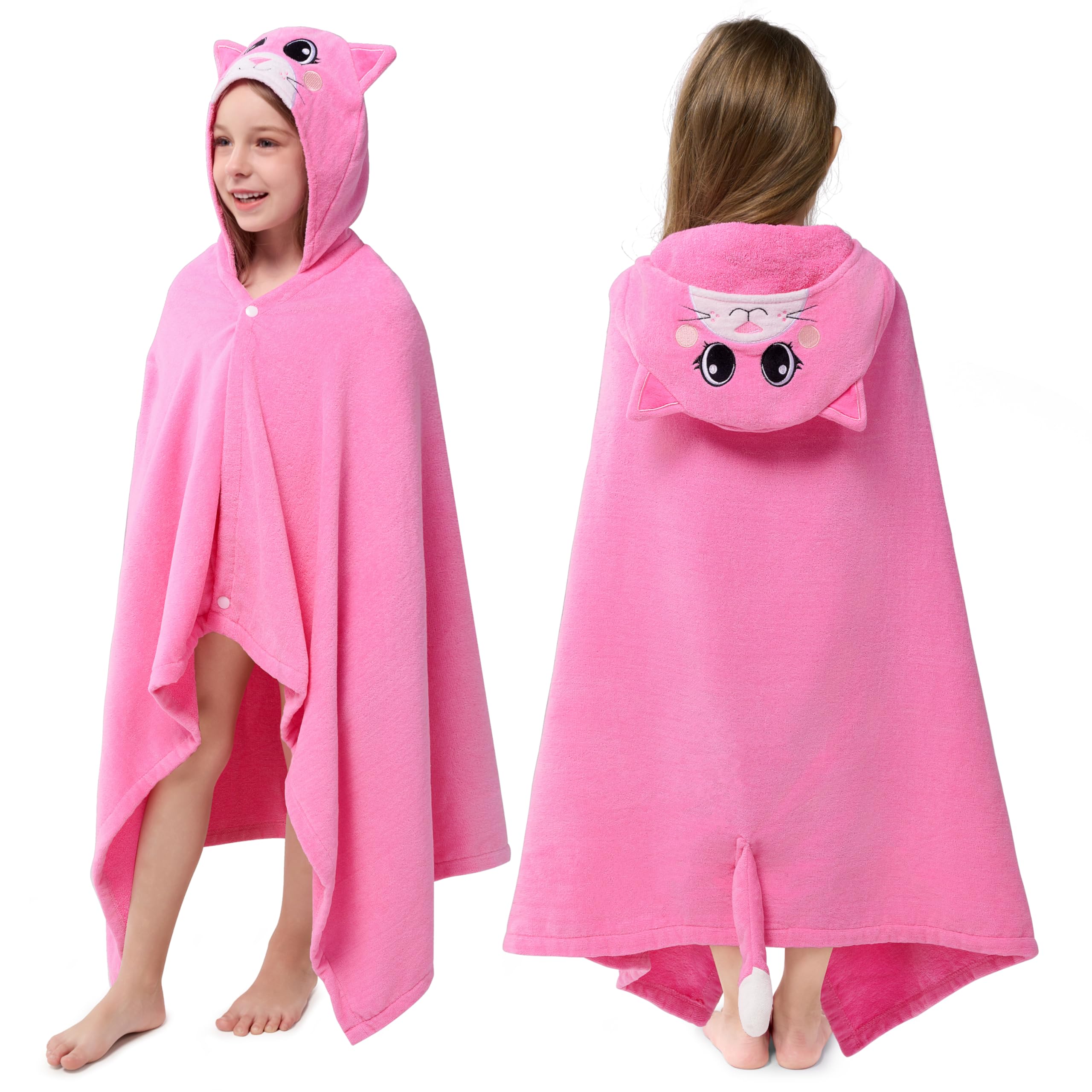 Joiedomi Katze-Badeponcho Kinder Kapuzenhandtuch für Kinder–aus 100% Baumwolle –Strandtuch Baby 76 x 127 cm von 3–10 Jahren – Schwimmponcho für Jungen und Mädchen