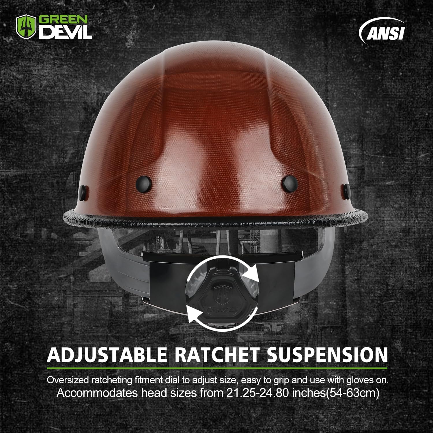 GREEN DEVIL Fiberglass Full Brim Hard Hat OSHA & ANSI Rated Fiber Hardhat for Men with Brim Guard