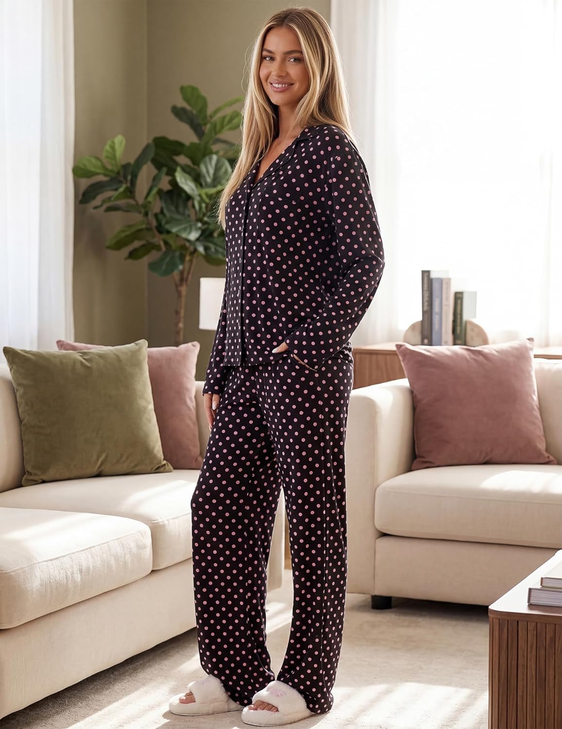 Womens 2 Piece Fruit Pajamas Set Cute Pjs Button Down Long Sleeve Wide Leg Y2K Coquette Fall Lounge Set Sleepwear S-XL