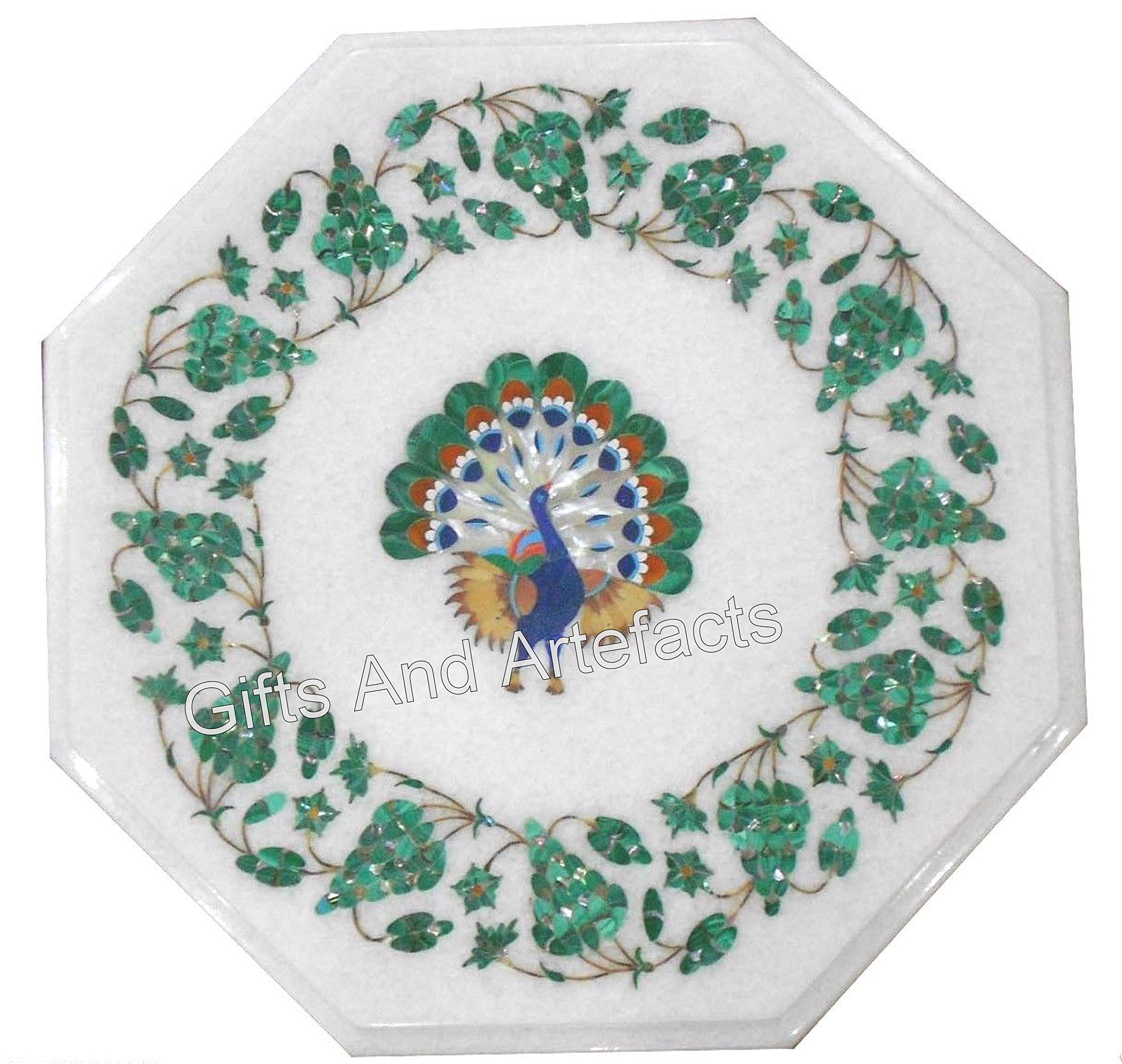 Table en marbre blanc de prestige et mosaïque de malachite