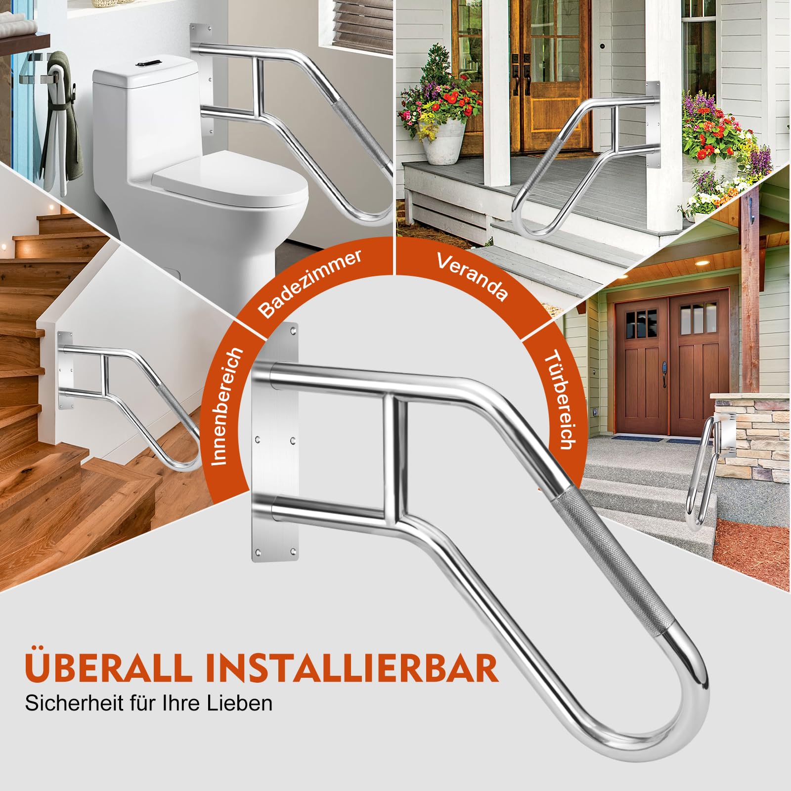 Verbesserte Edelstahl Handlauf Treppe für Außen, 60 cm Wandhandlauf U-Form für 1–3 Stufen, wetterfest & hochbelastbar für Garten, Terrasse & Eingang