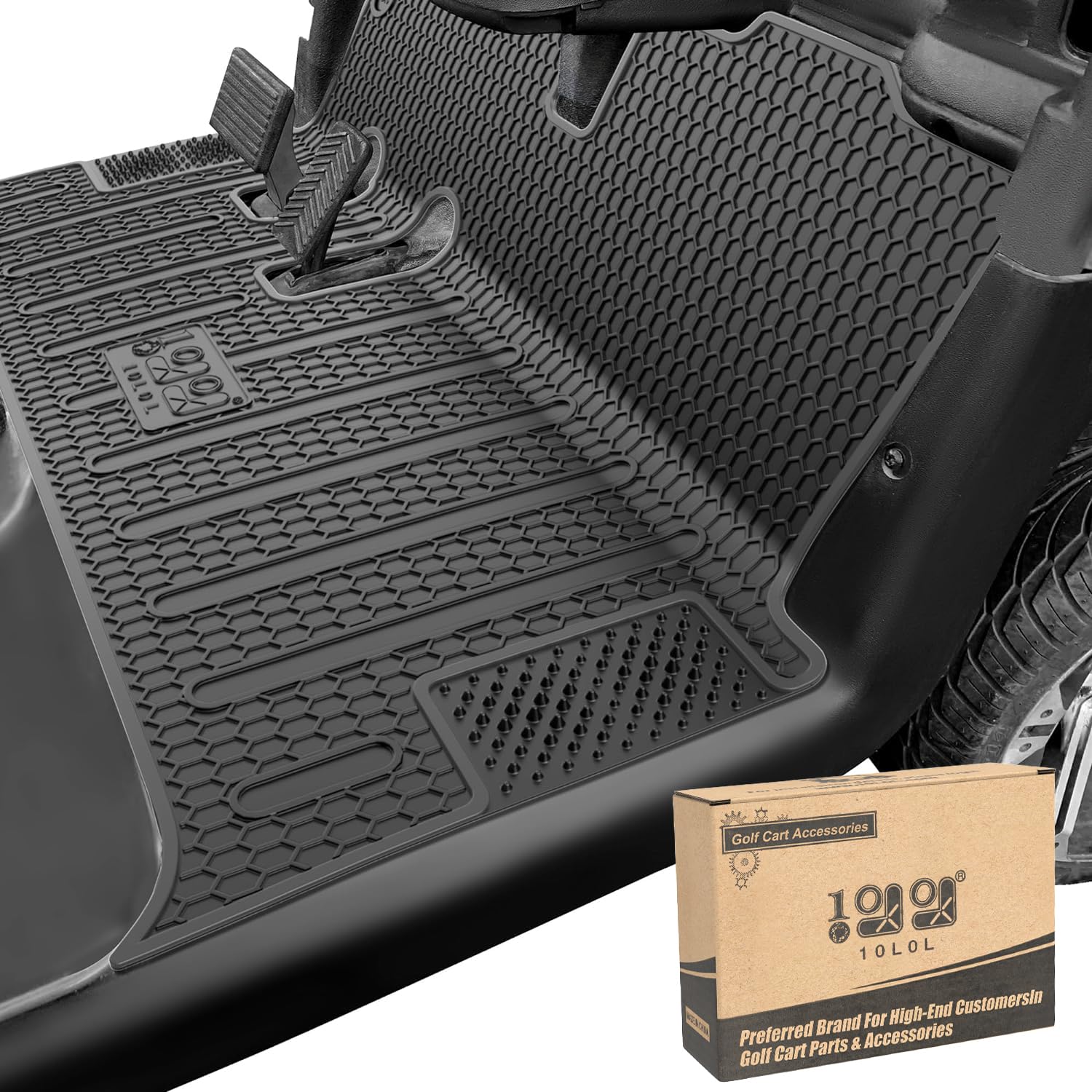 Photo 1 of 10L0L Golf Cart Floor Mat for EZGO RXV 2008-up, Full Coverage Floor Liner Mat with Grass-Scraping Design, Honeycomb Pattern, Made by Eco-Friendly Resin Rubber - Red