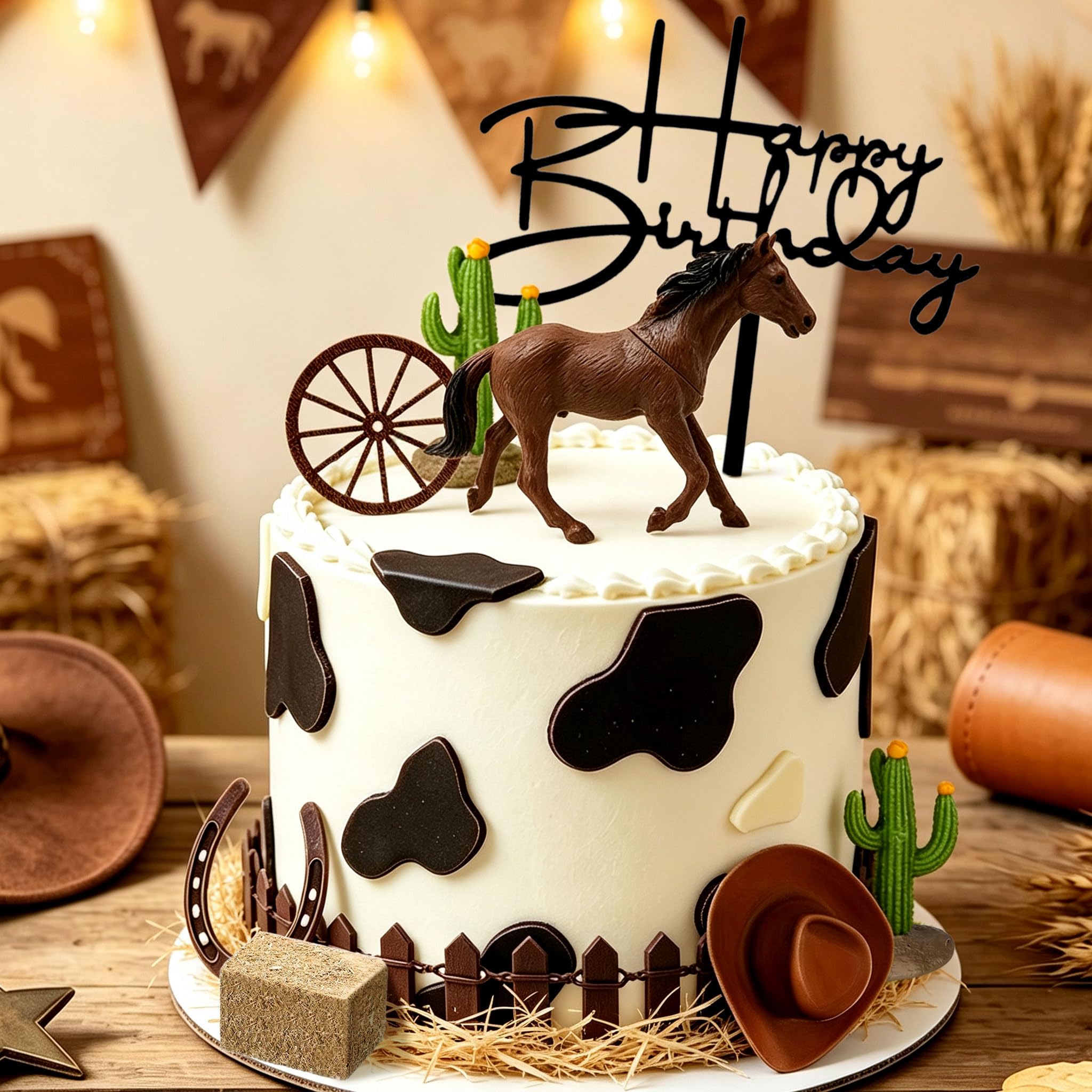 Western Horse Birthday Cake Decorations Set Happy Birthday Sign