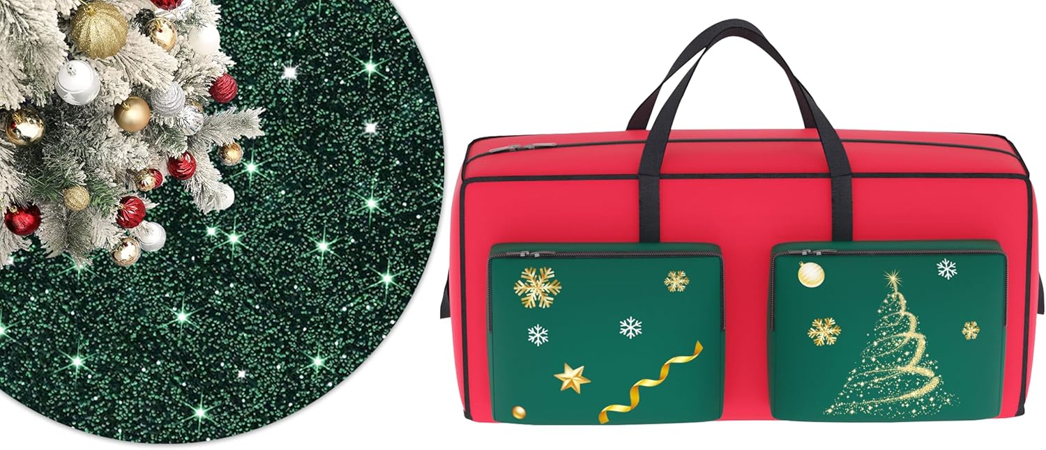 MODFUNS Green Christmas Tree Skirt 36 Inch Tree Skirt Velvet Xmas Tree Skirt Red Heavy Duty Christmas Tree Storage Bag Fit Up to 7.5ft Tree 600D Oxford Fabric Christmas Tree Bag Holiday Supplies