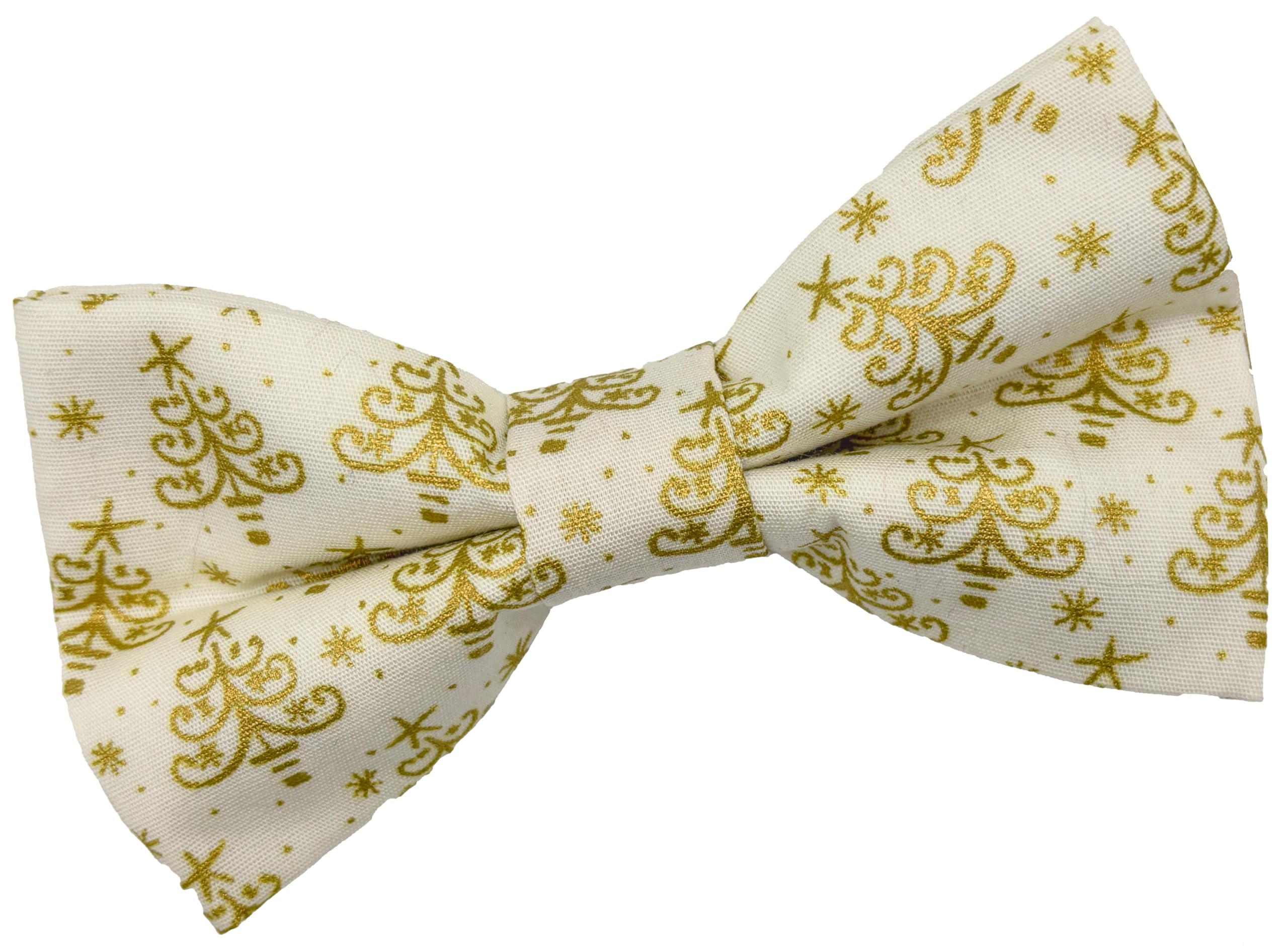Great British Tie Club Novelty Christmas Bow Ties - Various Designs (White with Gold Trees)