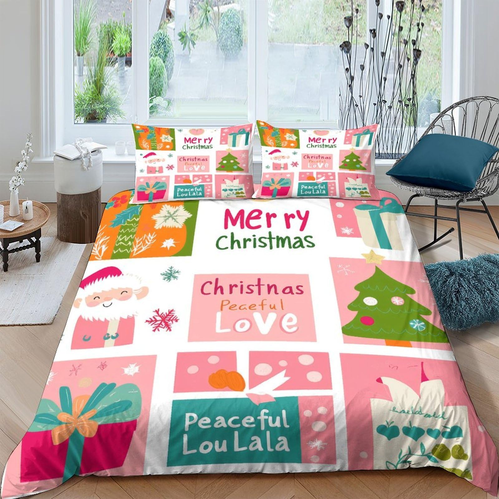 XFKLYNVCJ 3D Printed Christmas cards Duvet Cover Soft Fabric vector festive design Bedding Cover Hypoallergenic Wrinkle Resistant Breathable Machine Washable for Home Use Double（200x200cm）